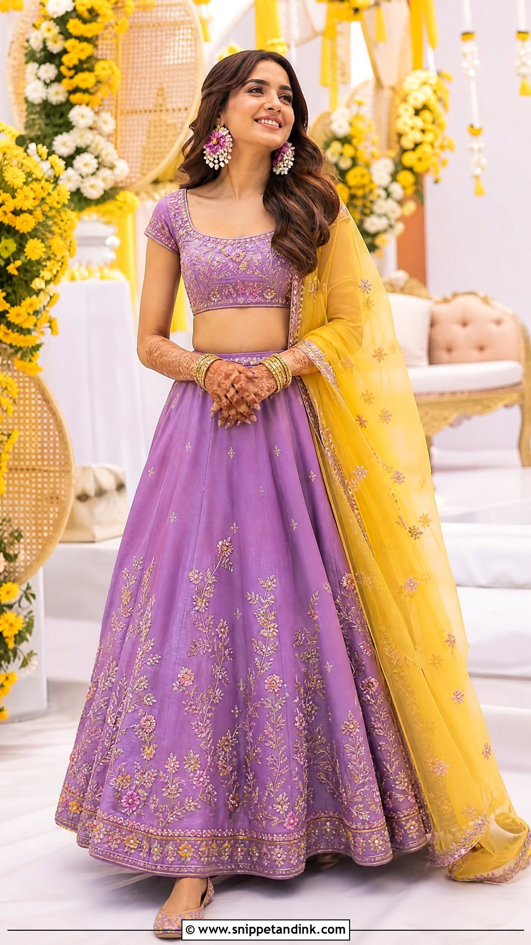 Purple Lehenga With Yellow Dupatta - Snippet and Ink - 20 Purple Haldi Outfit Ideas