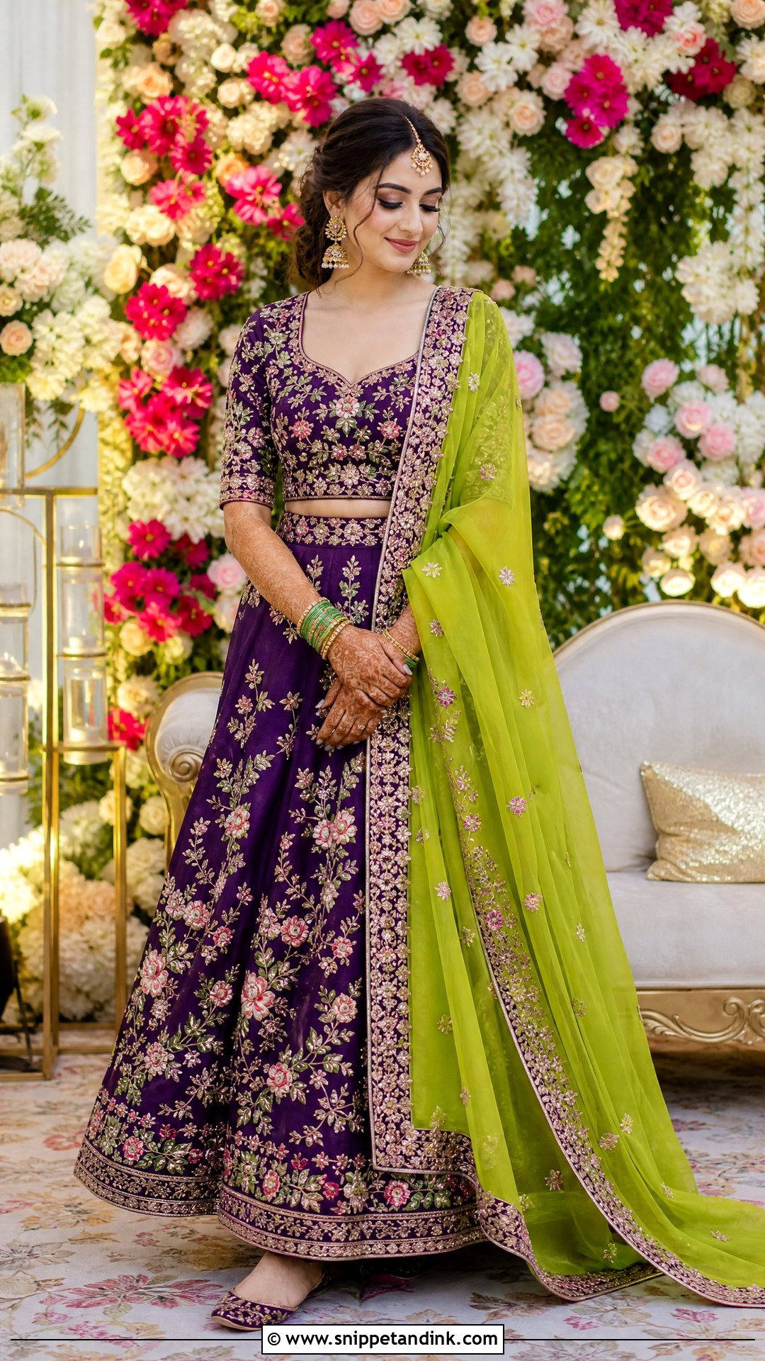 Purple Mehndi Bridal Lehenga - Snippet and Ink - 20 Pakistani Mehndi Bridal Wear Ideas