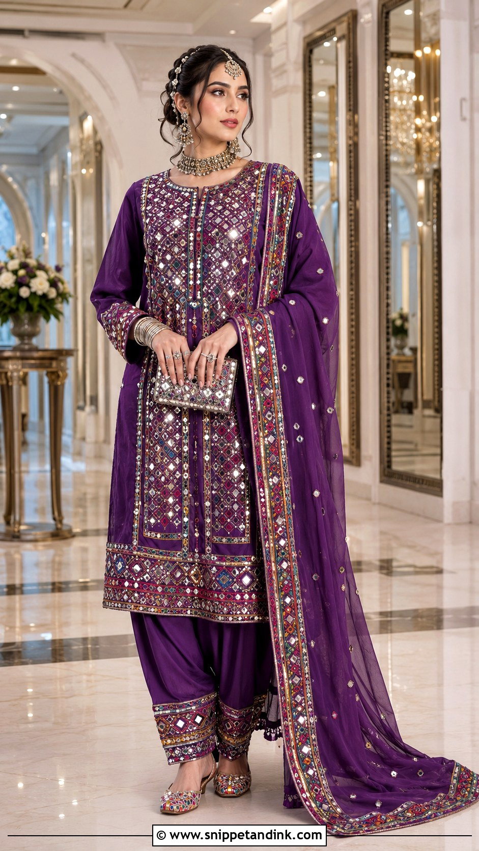 Purple Mirror Work Balochi Wedding Dress - Snippet and Ink - 20 Balochi Wedding Dresses