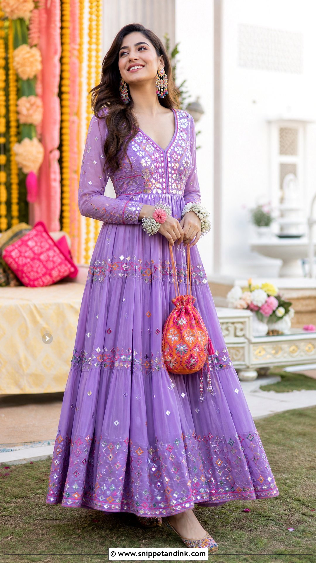 Purple Mirror Work Gown For Mehndi - Snippet and Ink - 20 Party Gowns Indian Weddings