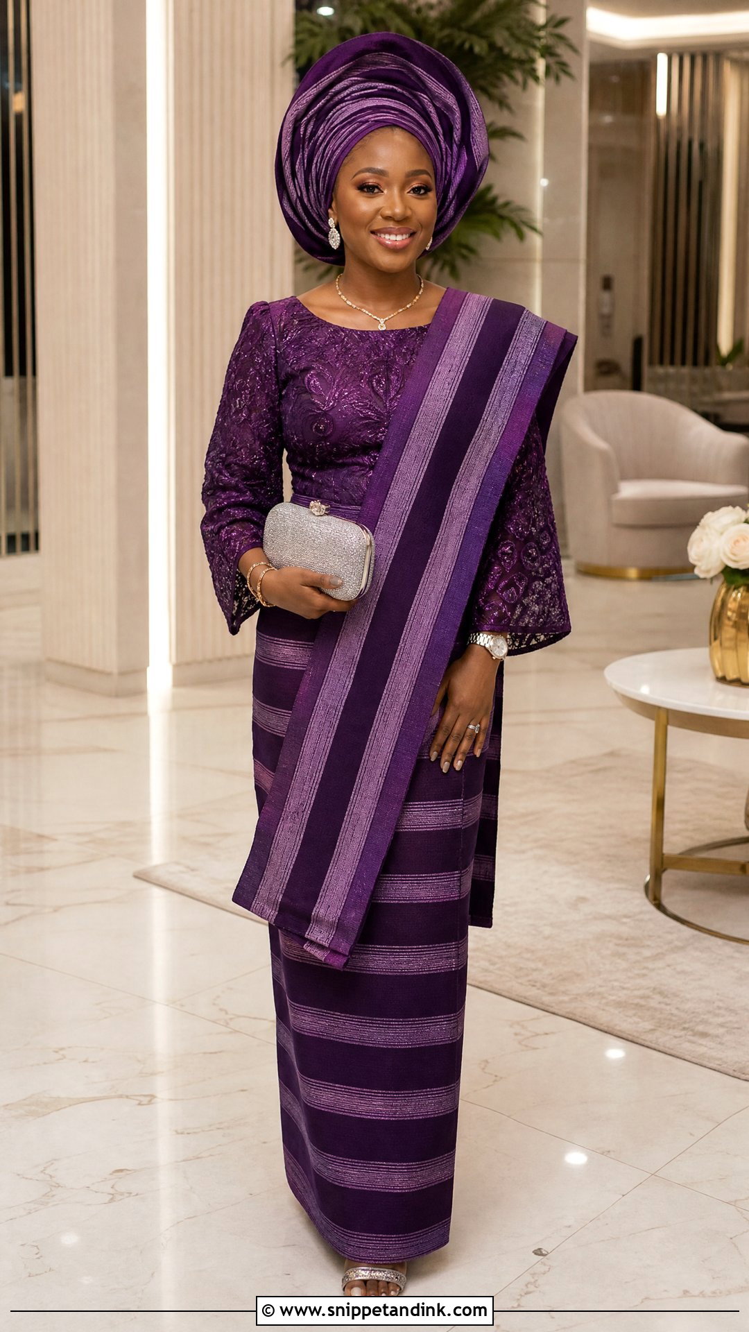 Purple Monochrome Aso Oke Outfit - Snippet and Ink - 20 Yoruba Introduction Outfit Ideas