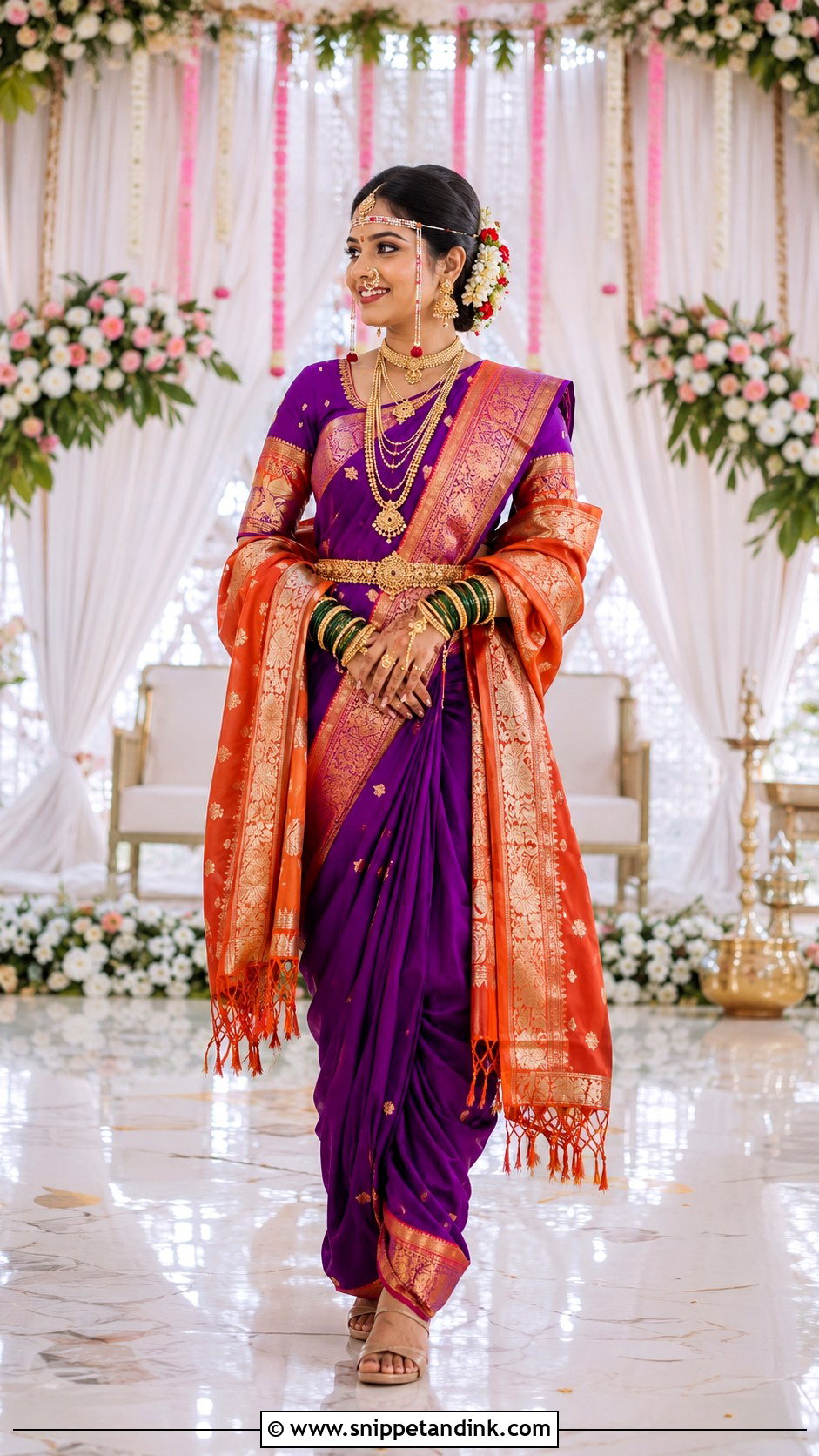 Purple Nauvari Saree With Orange Shela - Snippet and Ink - 20 Maharatrian Wedding Outfit Ideas