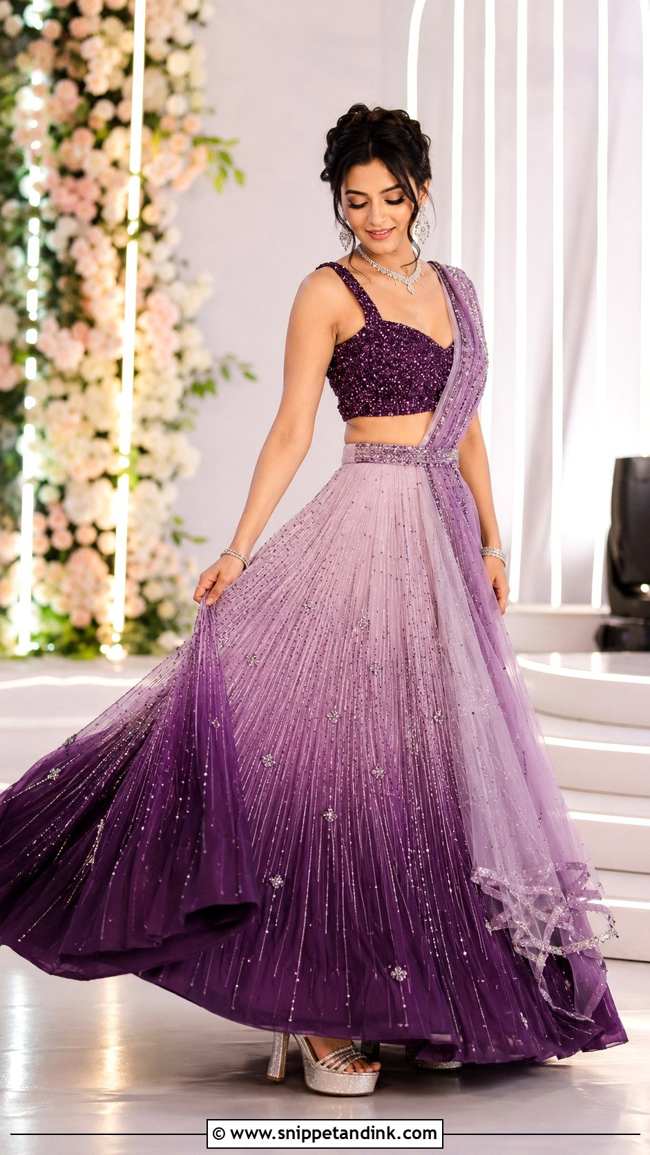 Purple Ombre Bride Sangeet Lehenga - Snippet and Ink - 20 Bride Sangeet Look Ideas