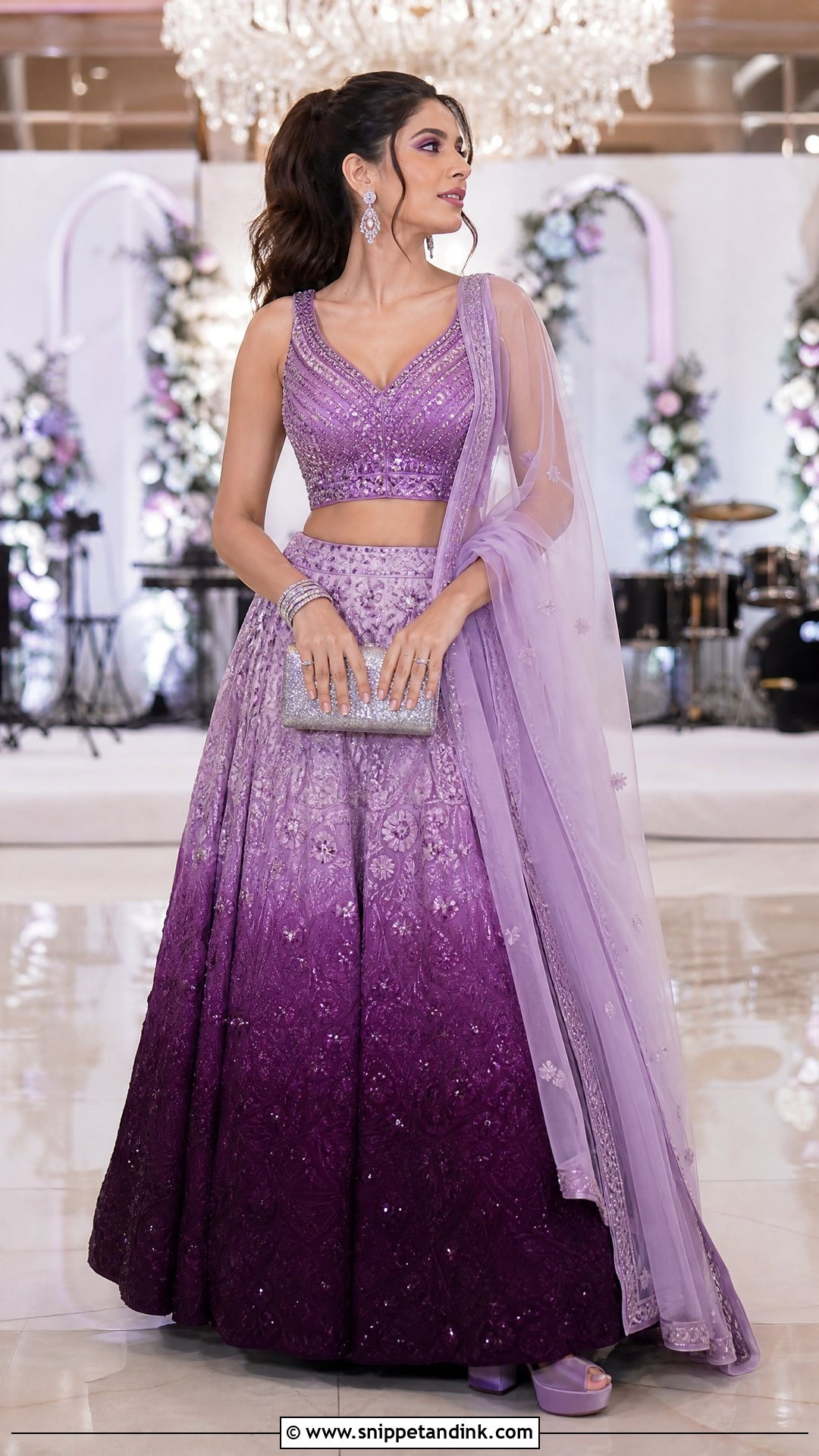 Purple Ombre Bride Sangeet Lehenga - Snippet and Ink - 25 Bride Sangeet Outfit Ideas