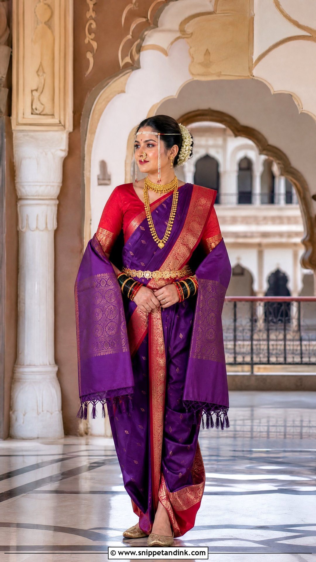 Purple Paithani Nauvari Marathi Bride Look - Snippet and Ink - 20 Royal Marathi Bride Look Ideas