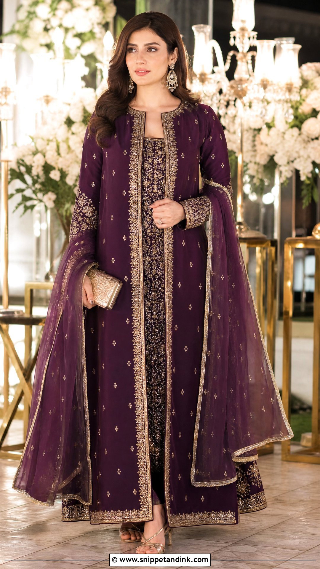 Purple Pakistani Maxi With Front Open Design - Snippet and Ink - 20 Pakistani Maxi Designs for Wedding