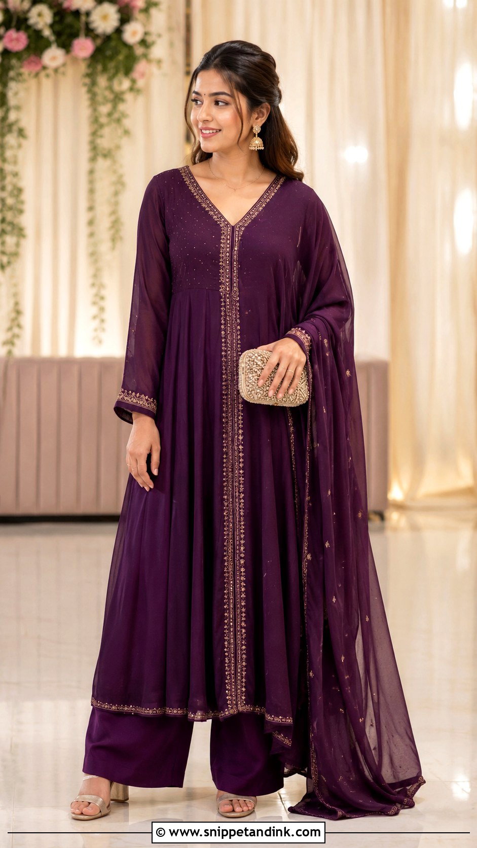Purple Palazzo Anarkali Jal Ceremony Outfit - Snippet and Ink - 20 Jal Ceremony Outfit Ideas