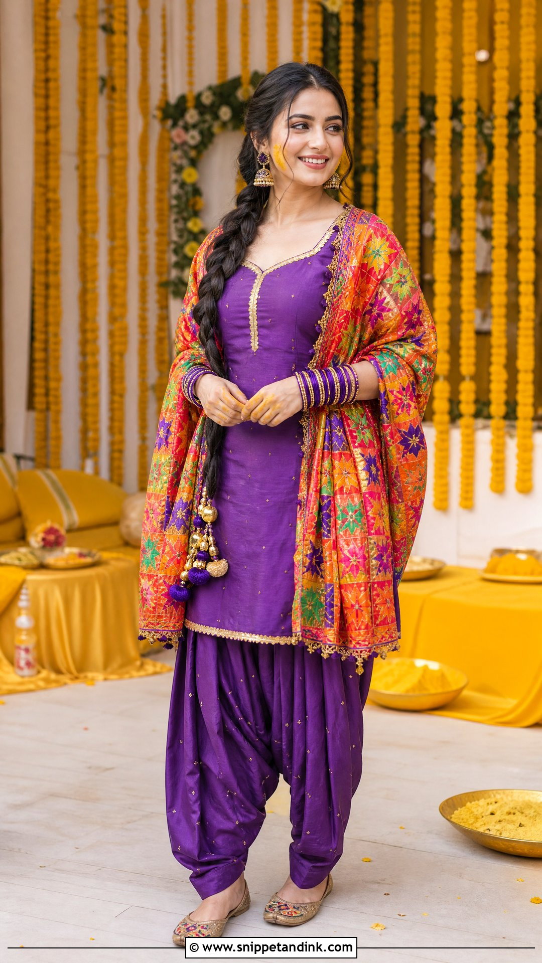 Purple Patiala Suit With Phulkari Dupatta - Snippet and Ink - 20 Purple Haldi Outfit Ideas