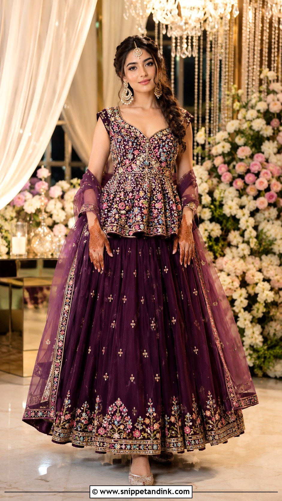 Purple Peplum Lehenga Mehandi Outfit - Snippet and Ink - 20 Mehandi Outfits for Bride