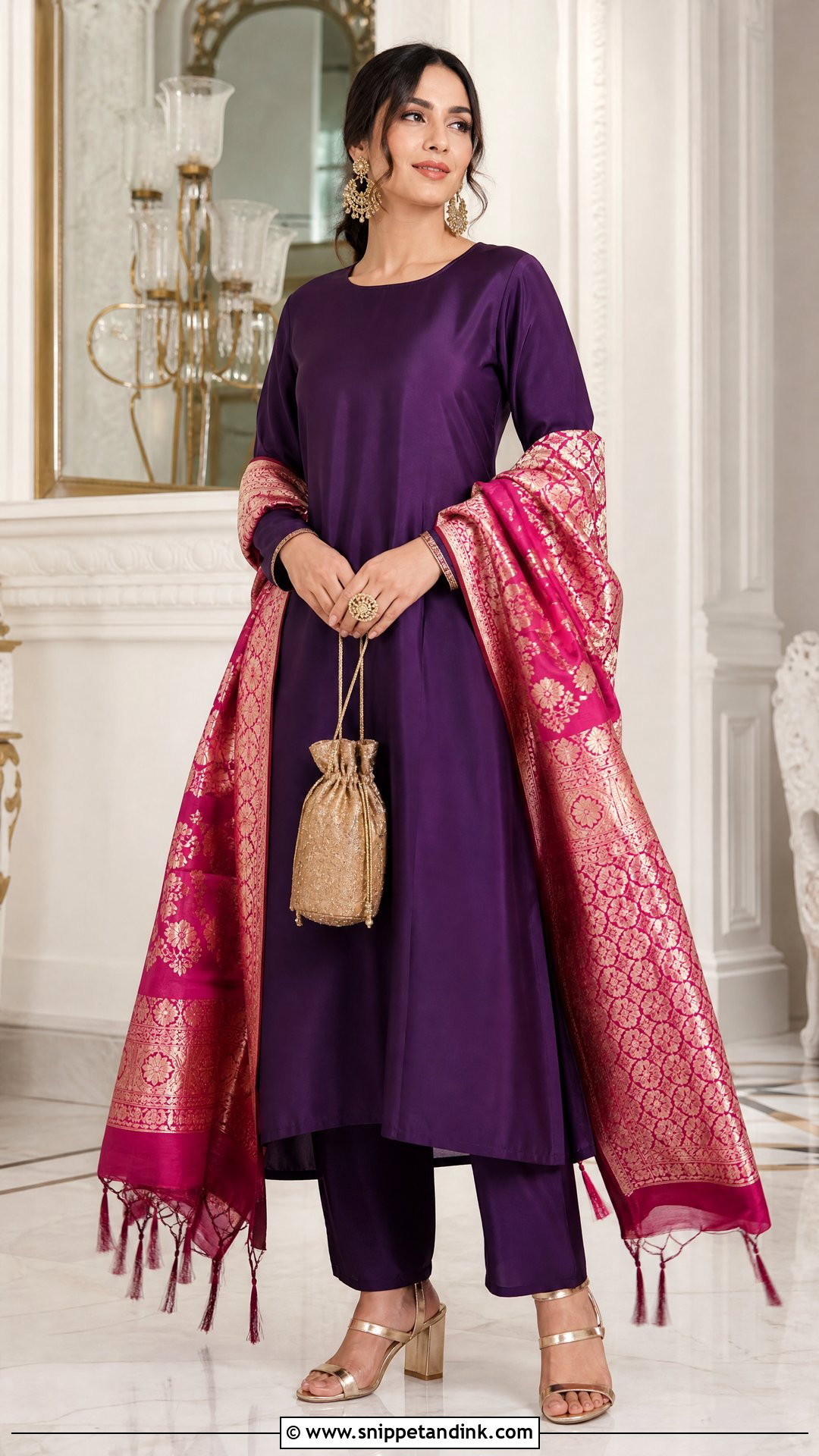 Purple Plain Suit With Banarasi Dupatta - Snippet and Ink - 20 Plane Suit with Heavy Dupatta Ideas