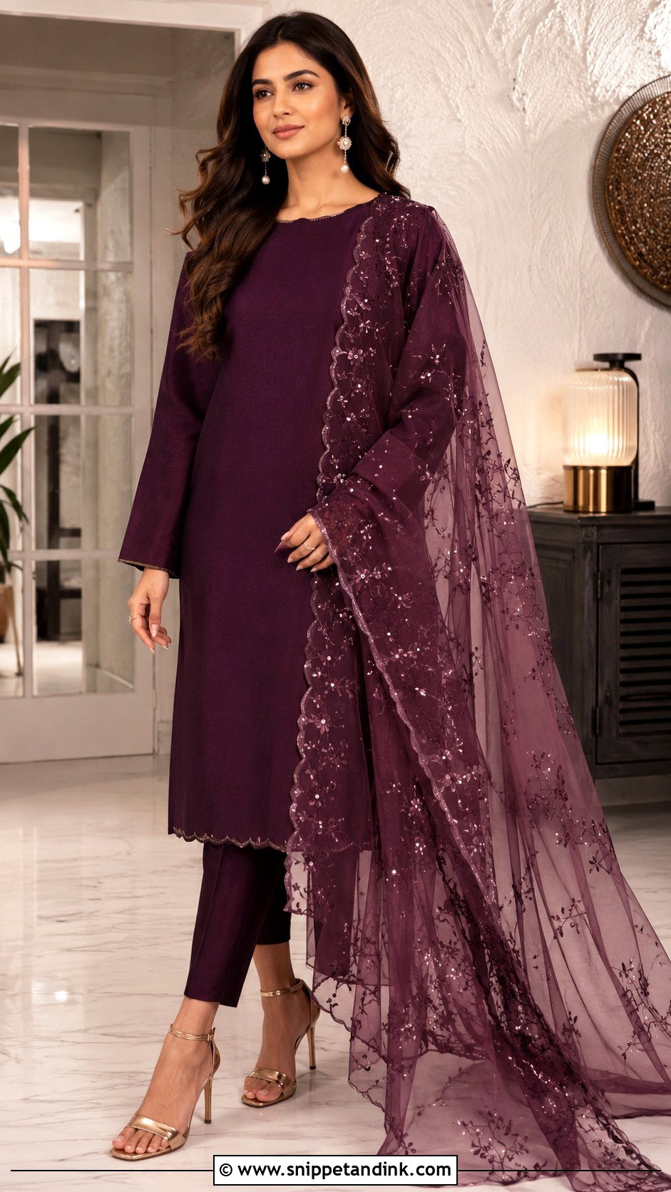 Purple Plain Suit With Heavy Organza Dupatta - Snippet and Ink - 30 Plain Suit with Heavy Dupatta Ideas