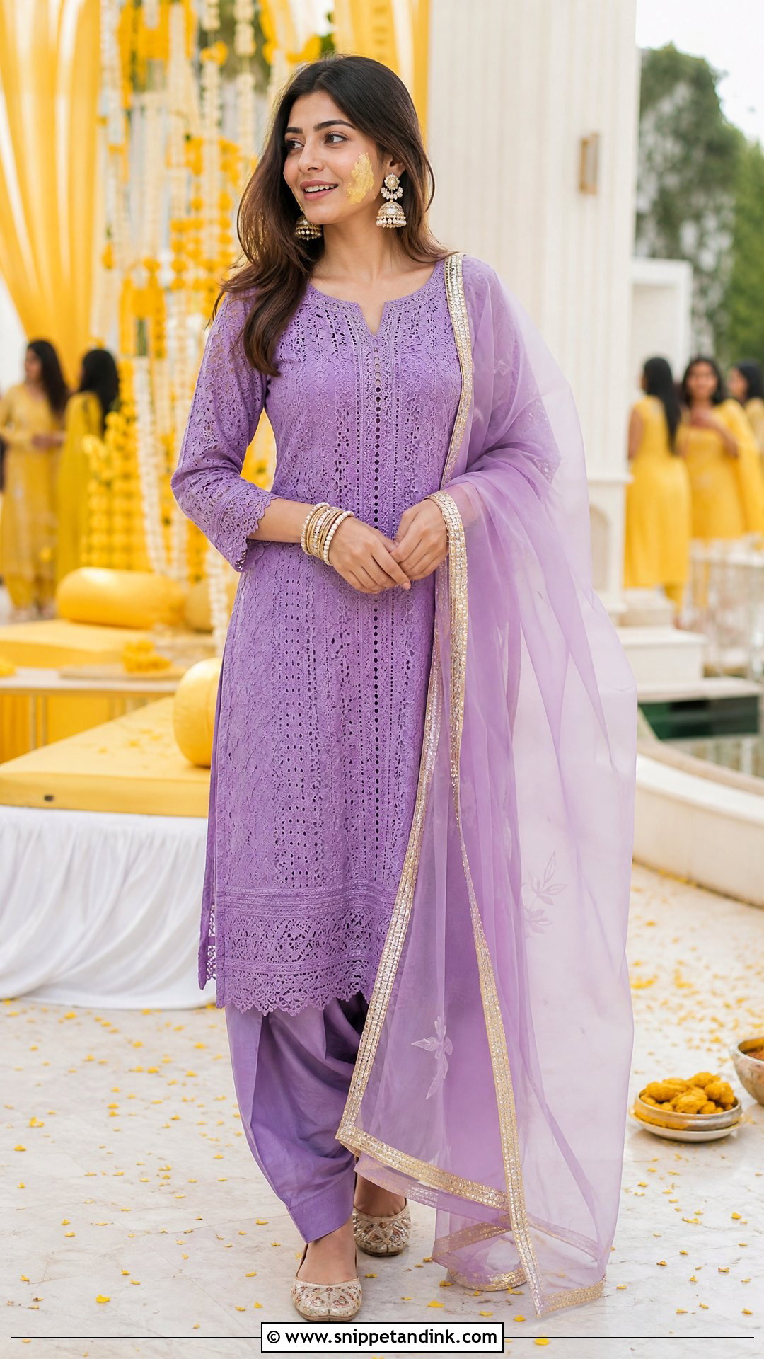 Purple Salwar Suit With Lace Dupatta - Snippet and Ink - 20 Purple Haldi Outfit Ideas