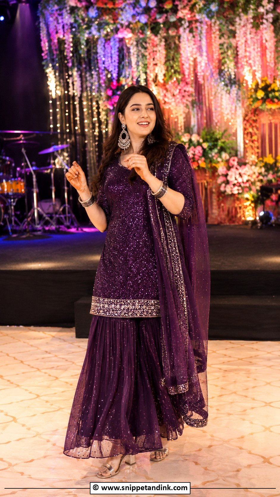 Purple Sarara Dress For Sangeet - Snippet and Ink - 30 Sarara Dress Indian Weddings Ideas