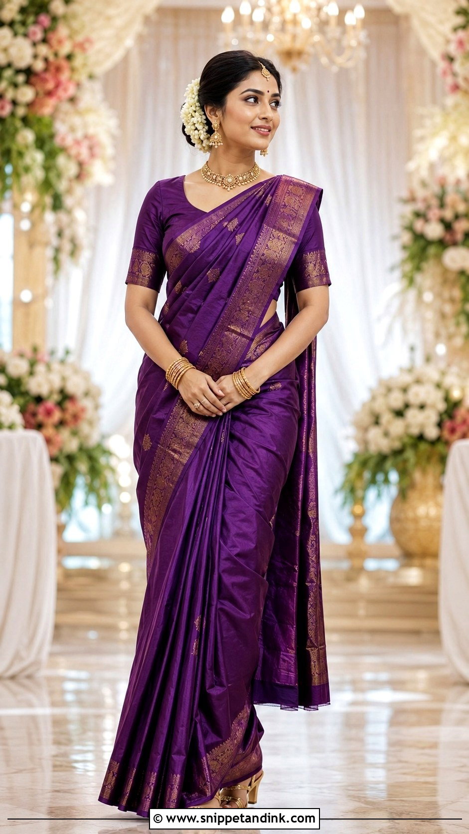 Purple Satin Bridal Saree - Snippet and Ink - 20 90s Indian Bride Ideas