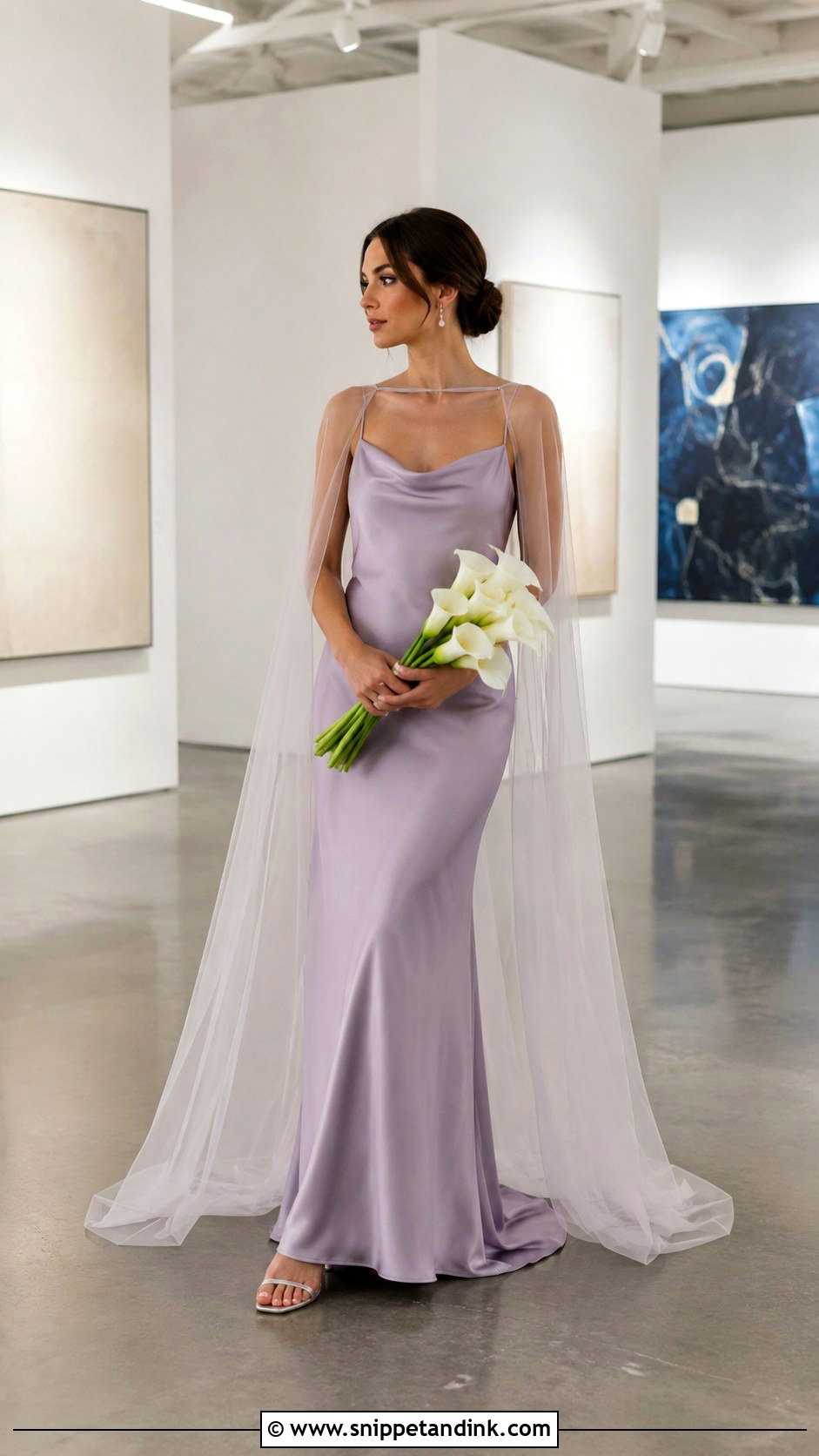 Purple Satin Slip Wedding Dress With Bridal Cape - Snippet and Ink - 20 Purple Wedding Dress the Bride Ideas