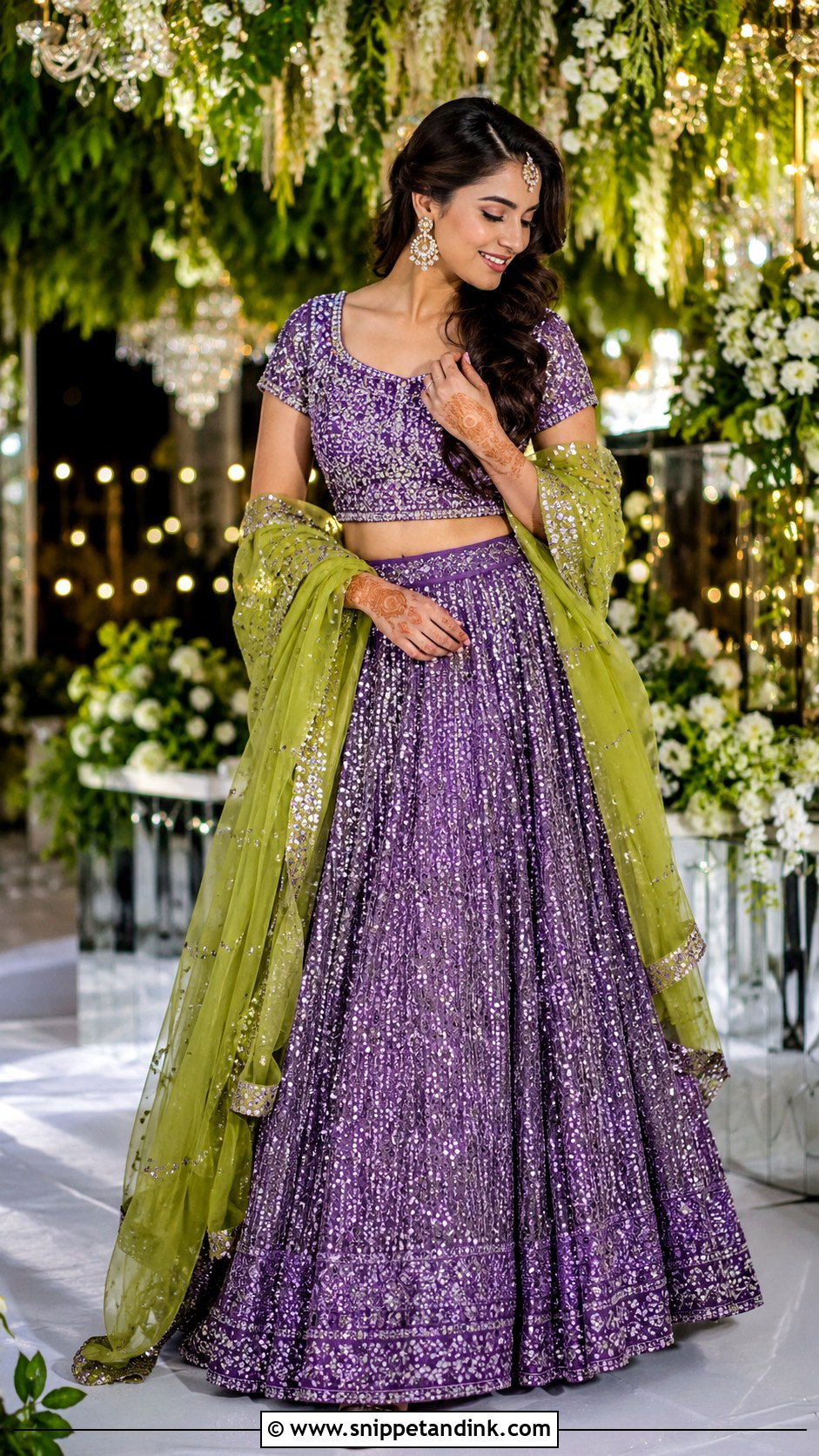 Purple Sequin Mehandi Night Lehenga - Snippet and Ink - 20 Mehandi Night Dress for Bride Ideas