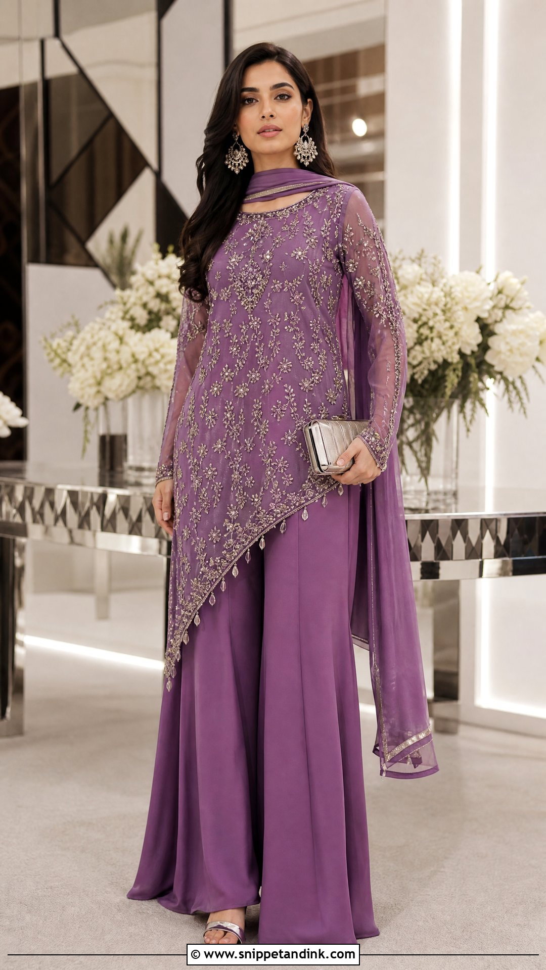 Purple Sharara With Asymmetrical Kurta - Snippet and Ink - 20 Stylish Sharara Designs for Wedding