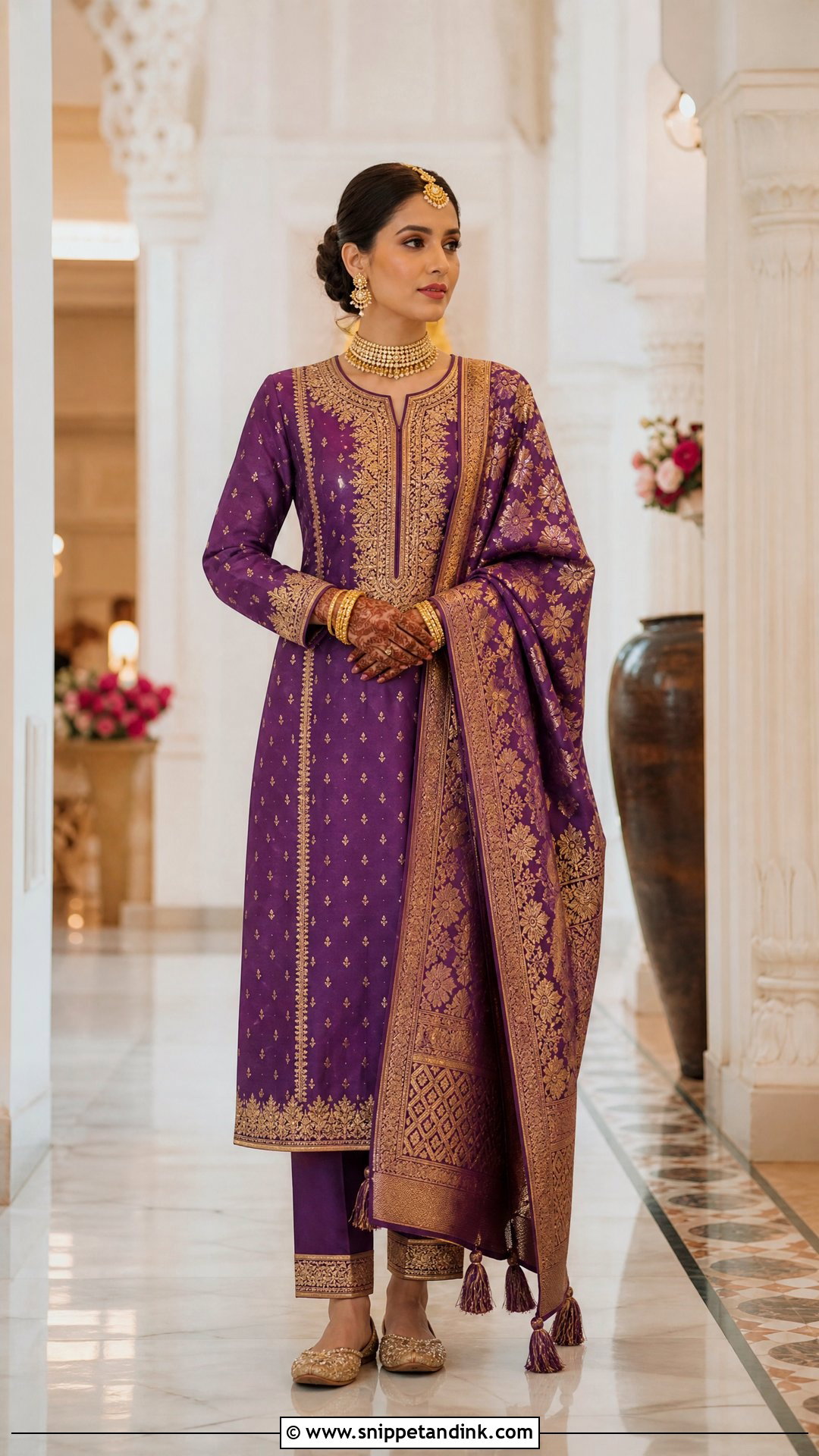 Purple Silk Straight Cut Bridal Suit - Snippet and Ink - 20 Indian Bridal Suits for Women