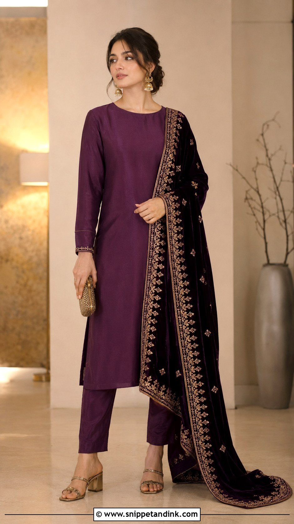 Purple Simple Suit With Velvet Dupatta - Snippet and Ink - 30 Simple Suit with Heavy Dupatta Ideas