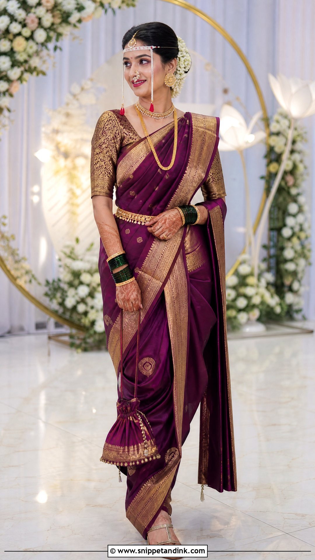 Purple Six Yard Marathi Bride Look - Snippet and Ink - 20 Simple Marathi Bride Look Ideas