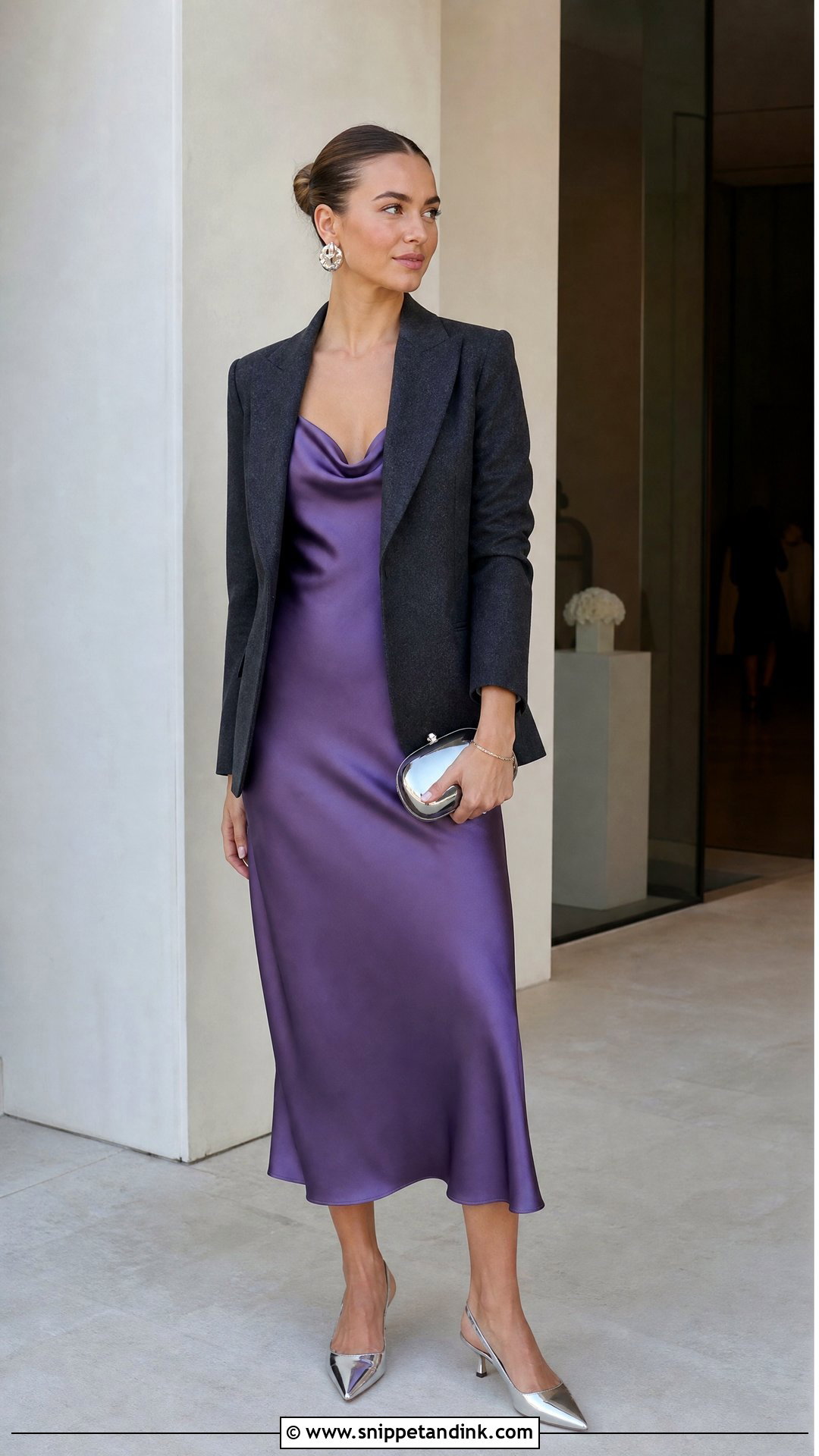 Purple Slip Midi Dress With Tailored Blazer - Snippet and Ink - 20 Purple Dresses for Wedding