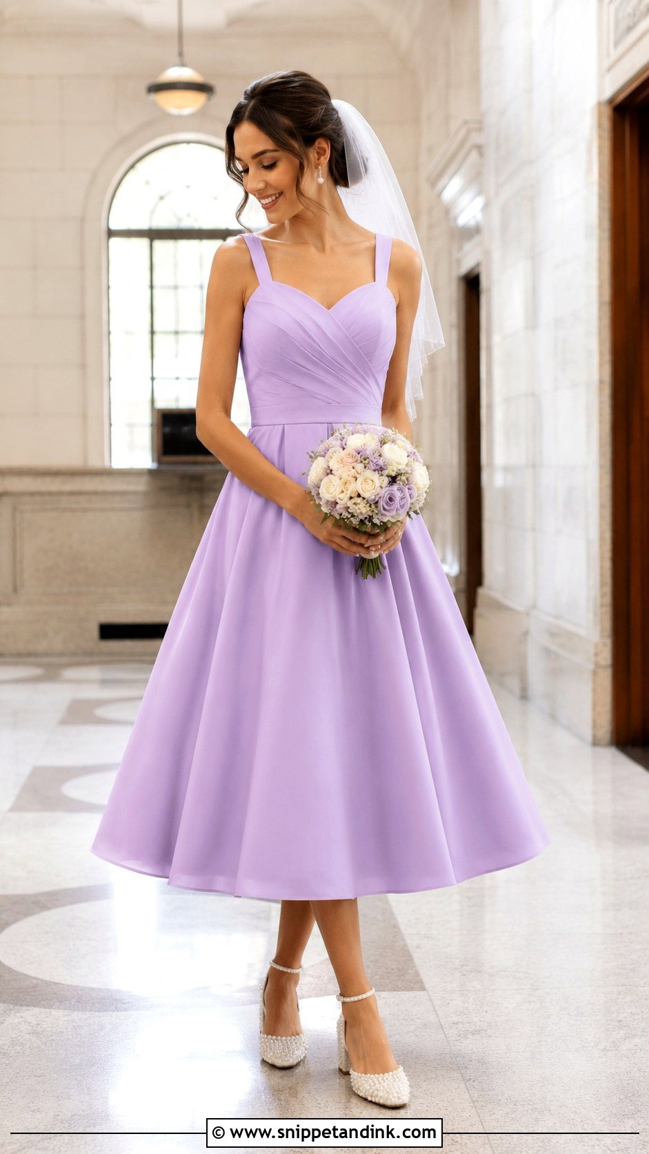 Purple Tea Length Wedding Dress With Block Heels - Snippet and Ink - 20 Purple Wedding Dress the Bride Ideas