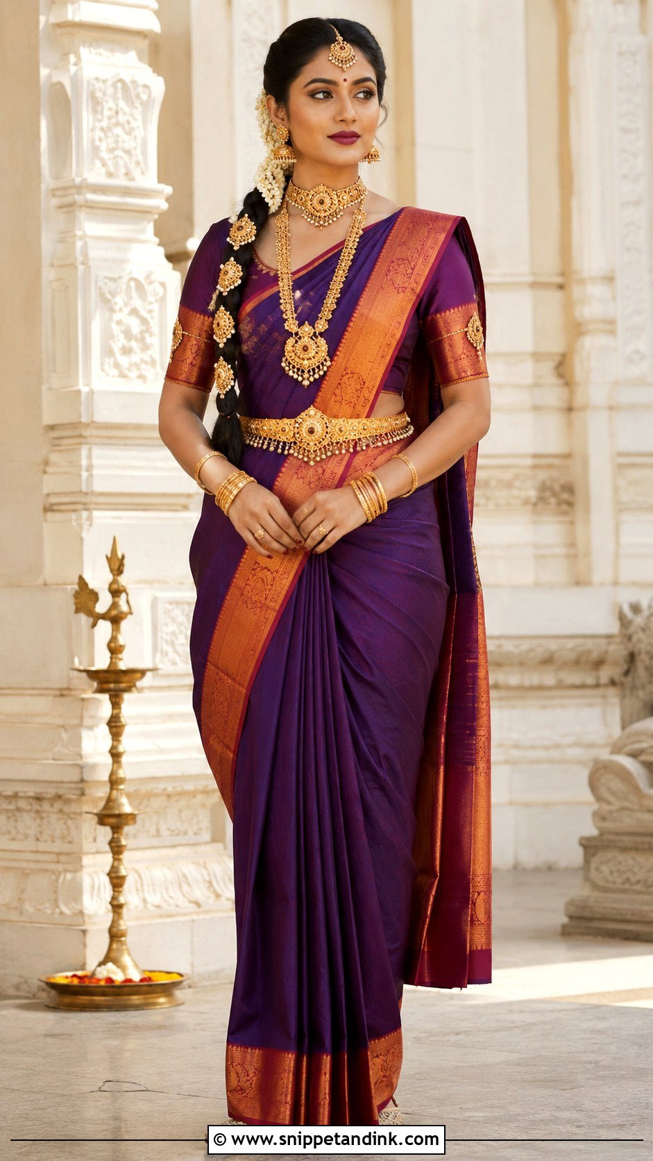 Purple Temple Border Brahmin Bridal Look - Snippet and Ink - 20 Brahmin Wedding Brides Ideas