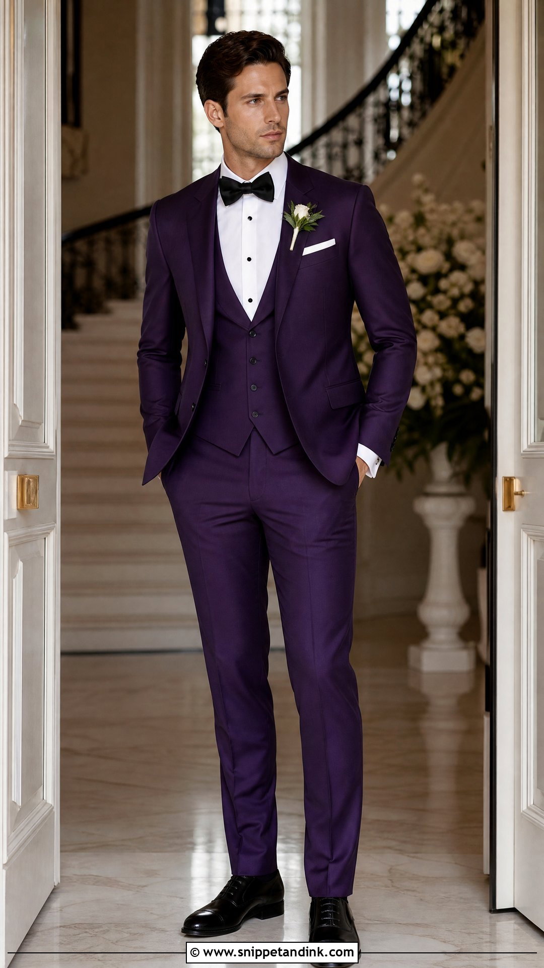 Purple Three Piece Tuxedo With Matching Vest - Snippet and Ink - 20 Purple Tuxedo Wedding Ideas
