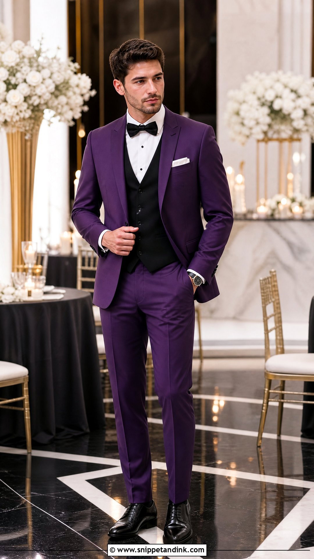 Purple Tuxedo With Black Vest - Snippet and Ink - 20 Purple Tuxedo Wedding Ideas
