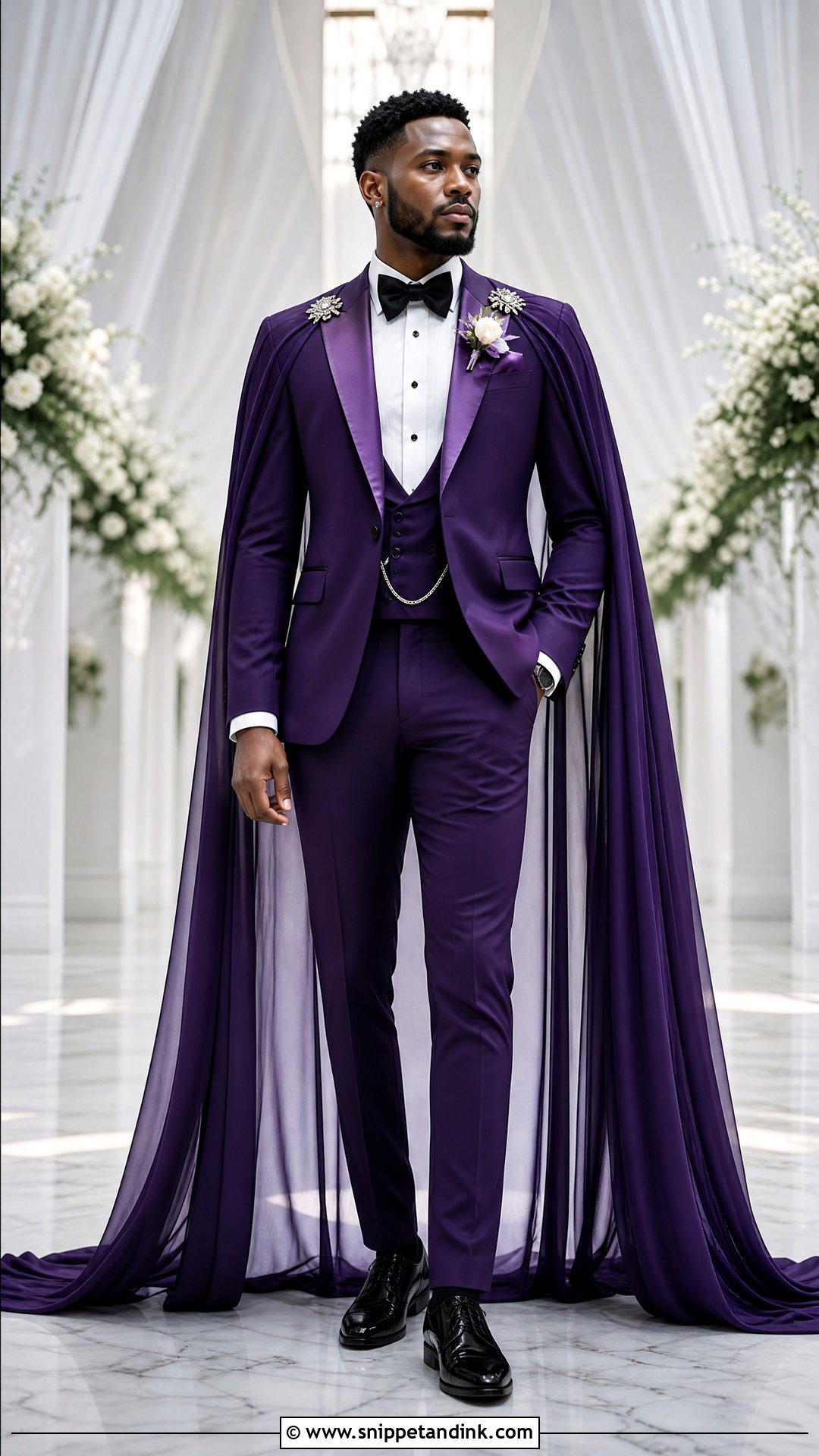 Purple Tuxedo With Cape - Snippet and Ink - 20 Purple Tuxedo Wedding Ideas