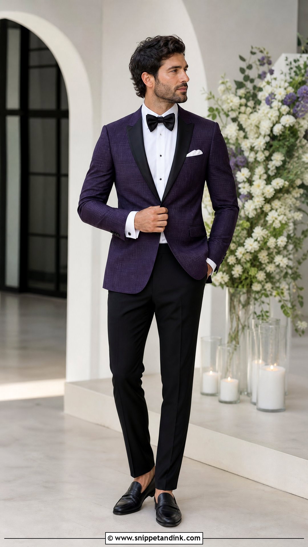 Purple Tuxedo With Patterned Jacket - Snippet and Ink - 20 Purple Tuxedo Wedding Ideas