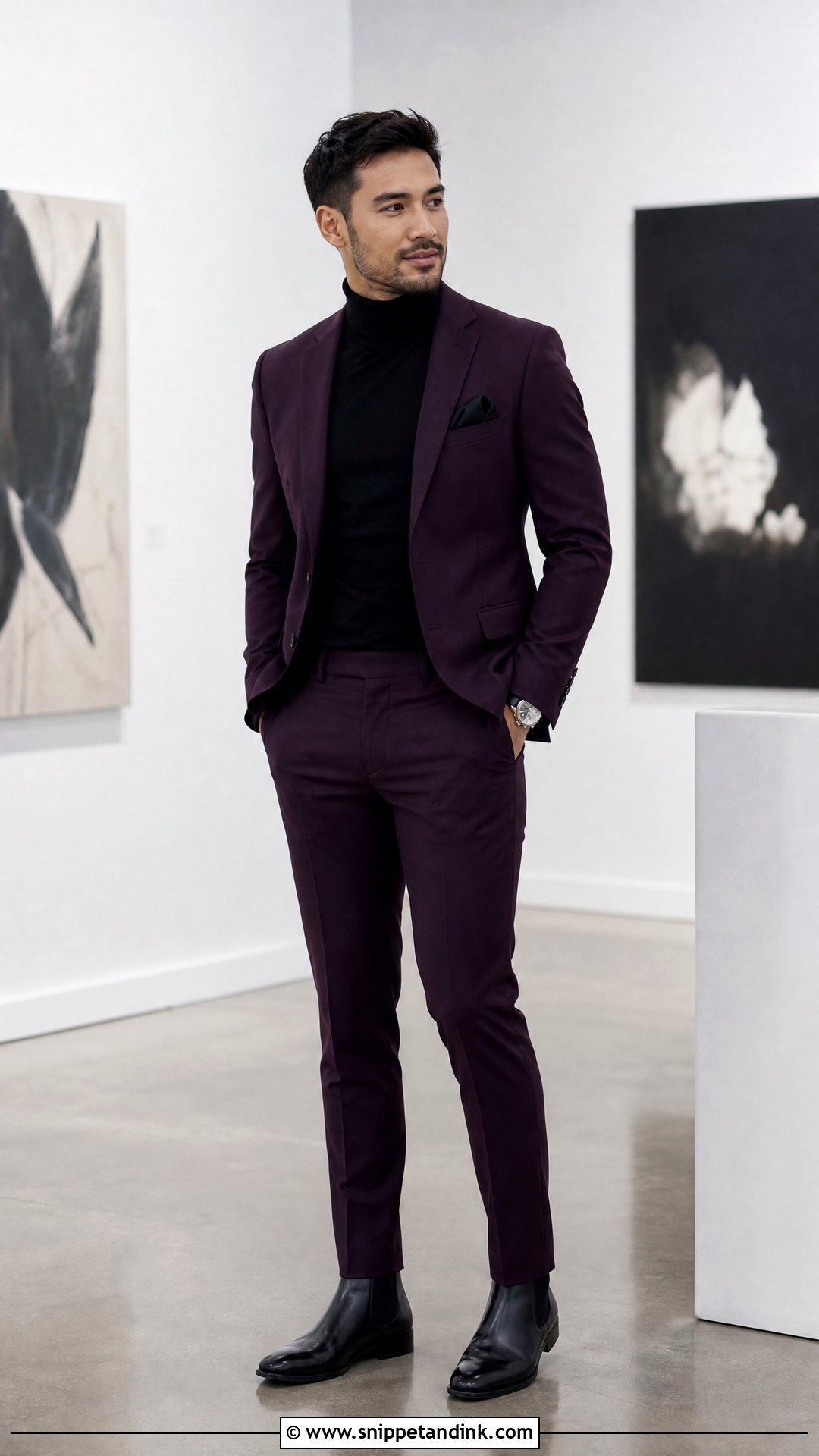 Purple Tuxedo With Turtleneck - Snippet and Ink - 20 Purple Tuxedo Wedding Ideas