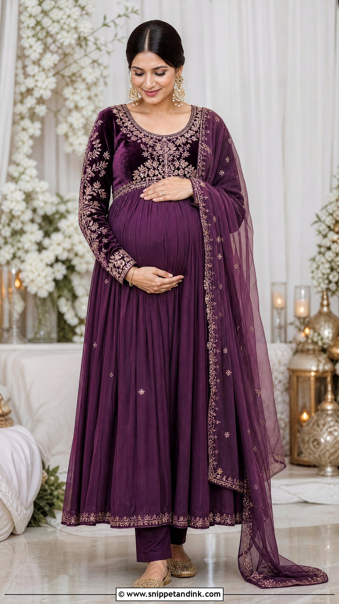 Purple Velvet Anarkali Godbharai Look - Snippet and Ink - 25 Godbharai Look Ideas