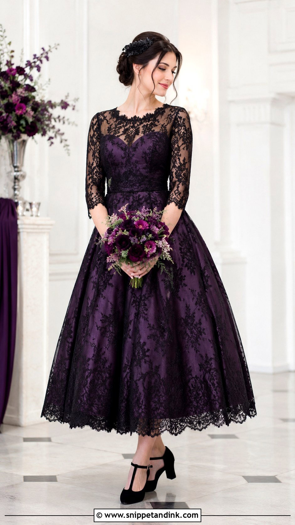Purple Wedding Dress With Black Lace Overlay - Snippet and Ink - 25 Black and Purple Wedding Dress Ideas