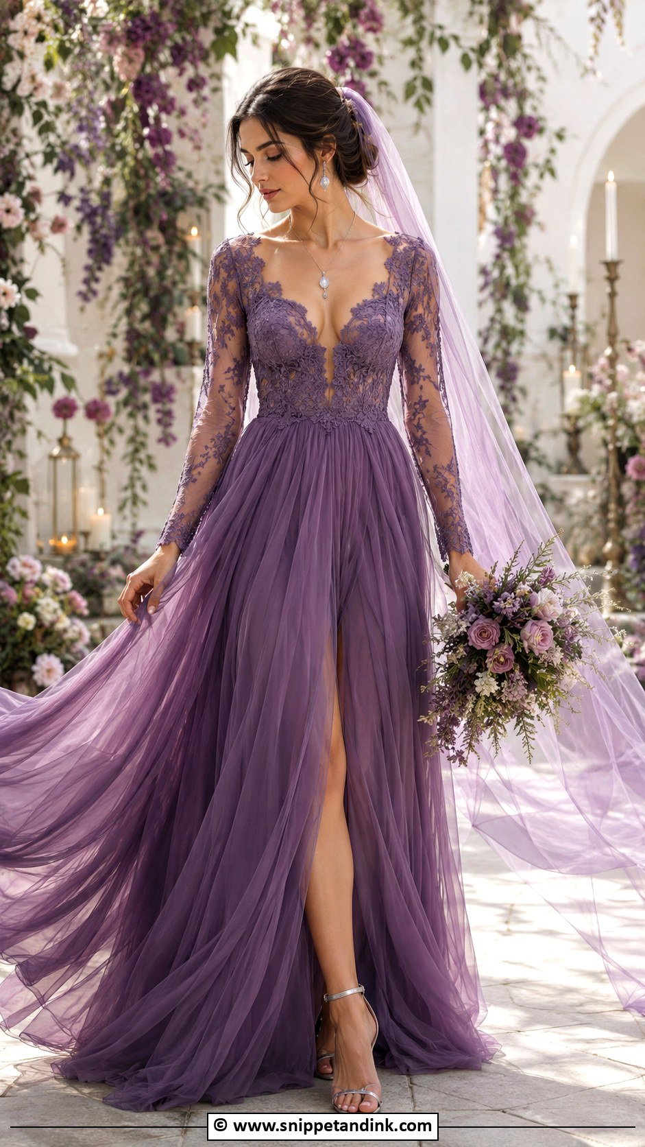 Purple Wedding Dress With Lace Sleeves - Snippet and Ink - 25 Whimsigoth Wedding Dress Ideas