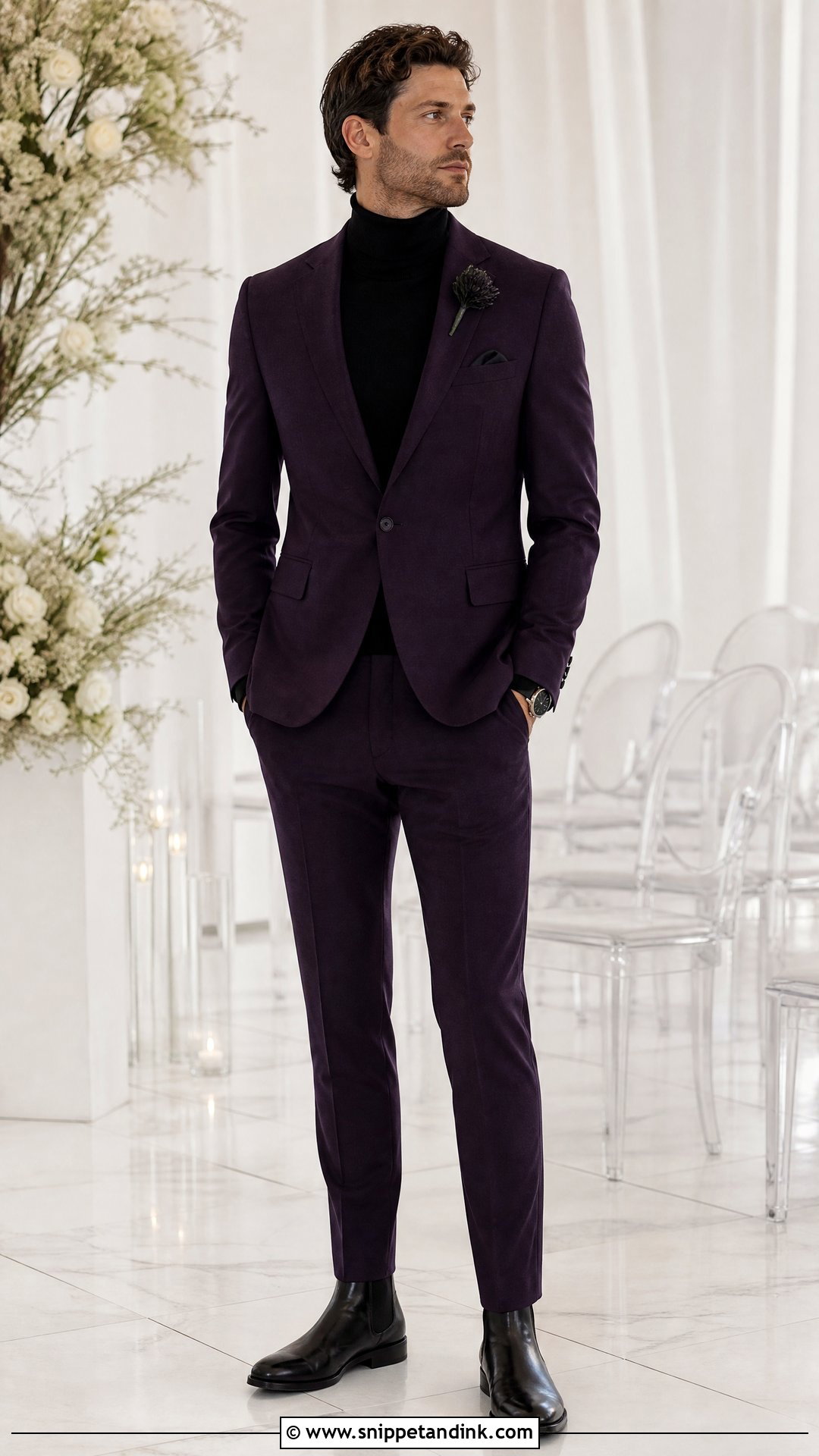 Purple Wedding Suit With Black Turtleneck - Snippet and Ink - 20 Purple Wedding Suit Ideas