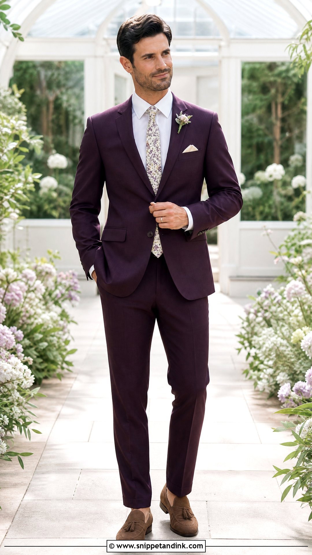 Purple Wedding Suit With Floral Tie - Snippet and Ink - 20 Purple Wedding Suit Ideas