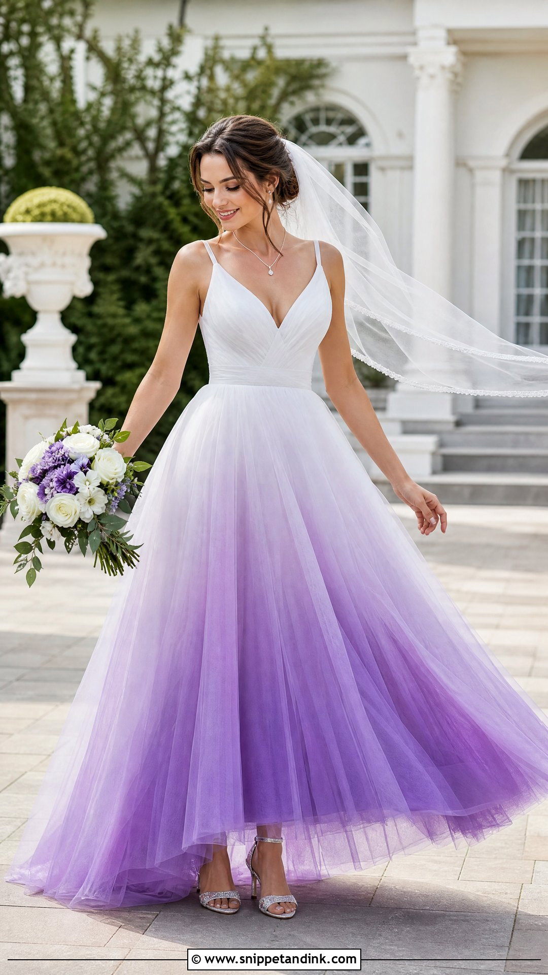 Purple and White Ombre A Line Wedding Dress - Snippet and Ink - 25 Purple and White Wedding Dress Ideas