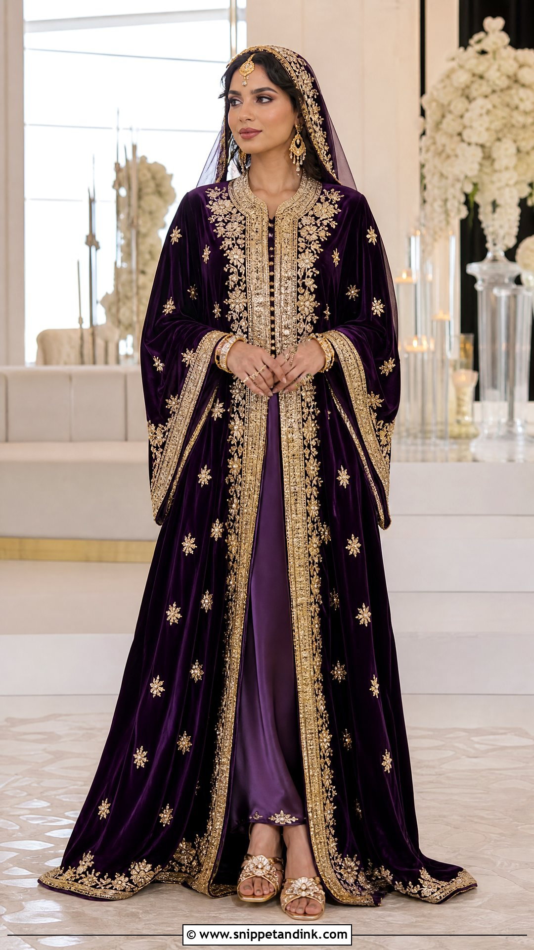Qatari Gold Embroidered Wedding Thobe - Snippet and Ink - 20 Traditional Arabic Wedding Dress Ideas