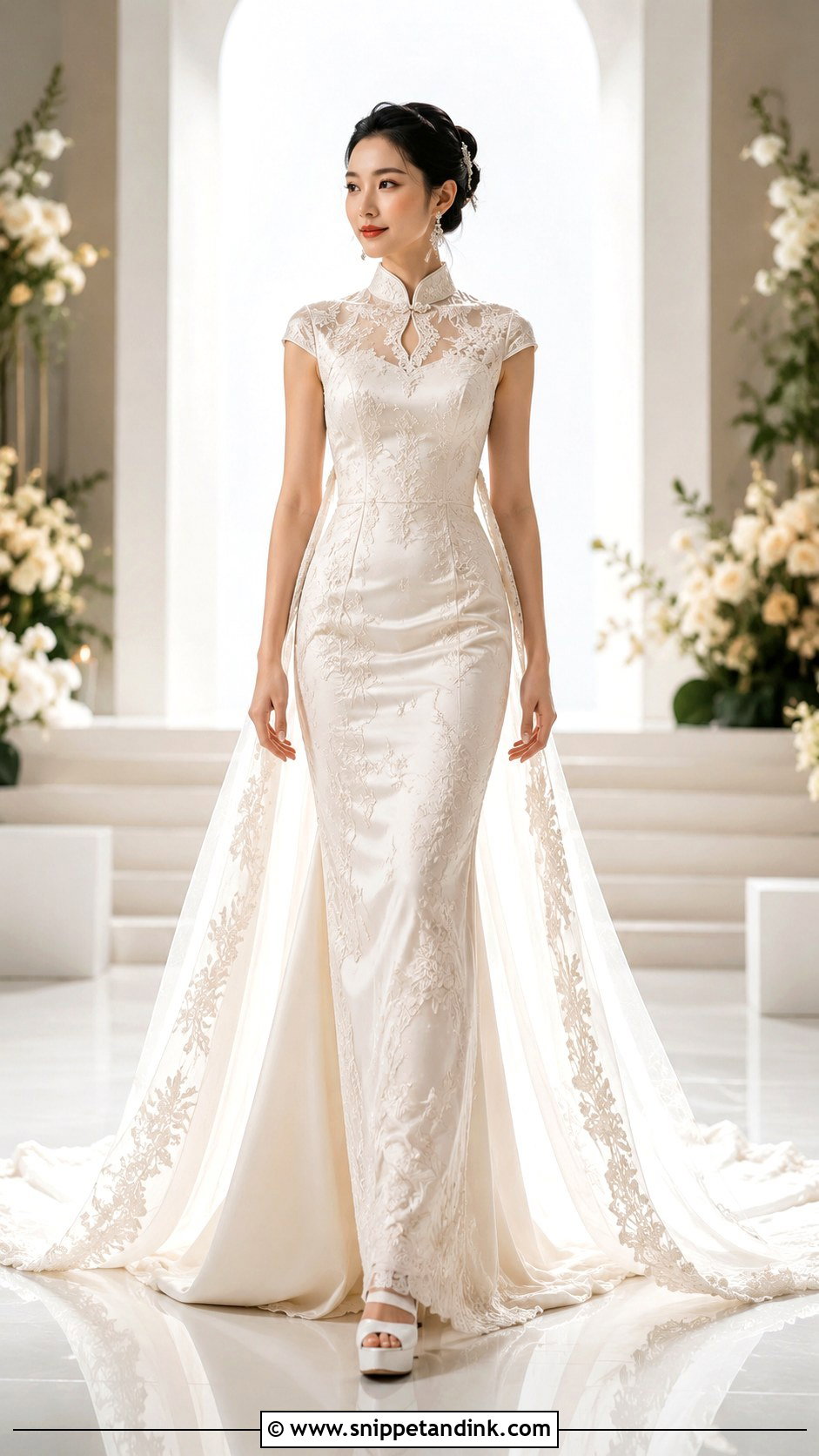 Qipao Wedding Dress With Train - Snippet and Ink - 25 Modern Chinese Wedding Dress Ideas