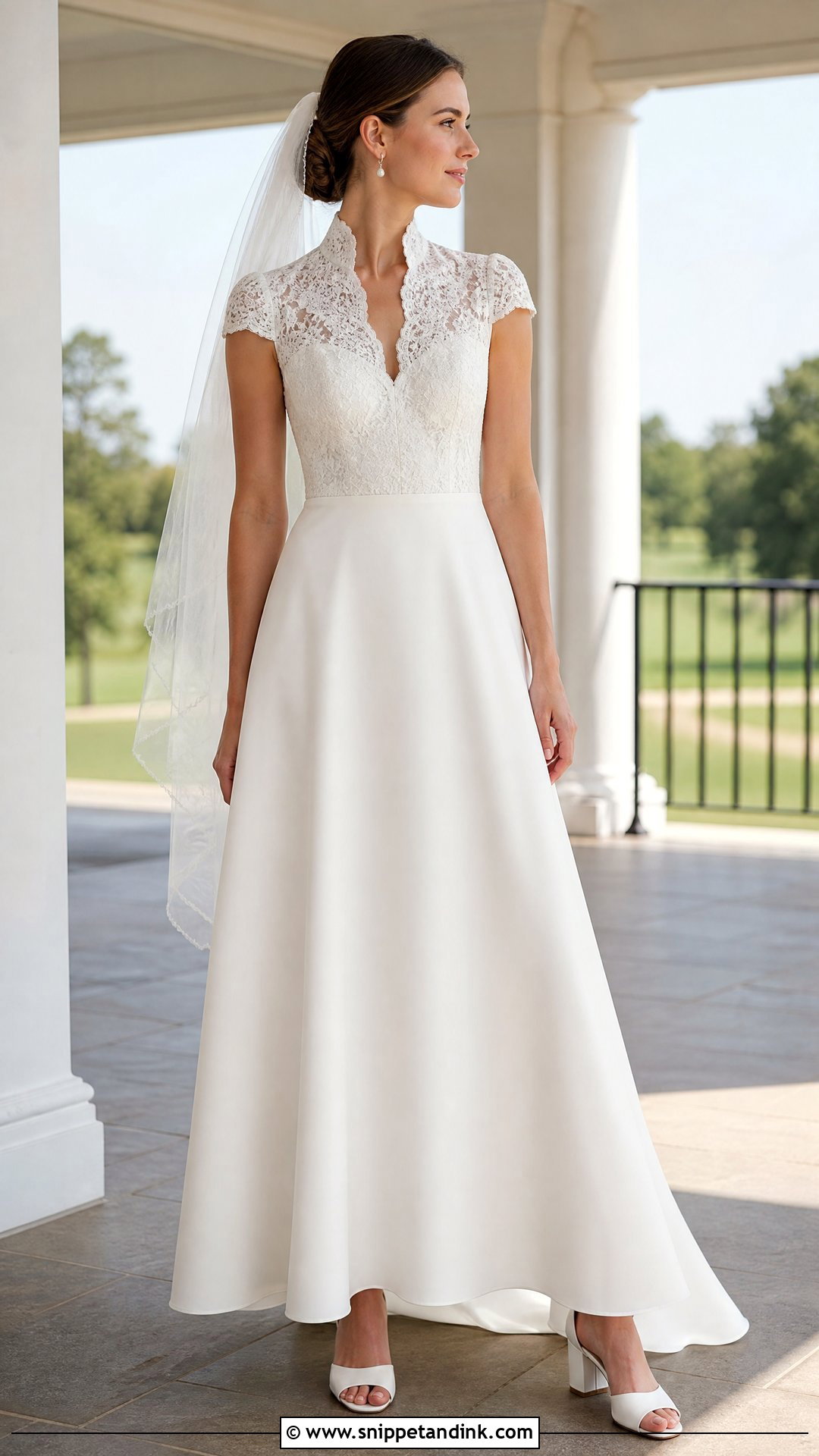 Queen Anne Cap Sleeve Wedding Dress - Snippet and Ink - 20 Queen Anne Wedding Dress Ideas