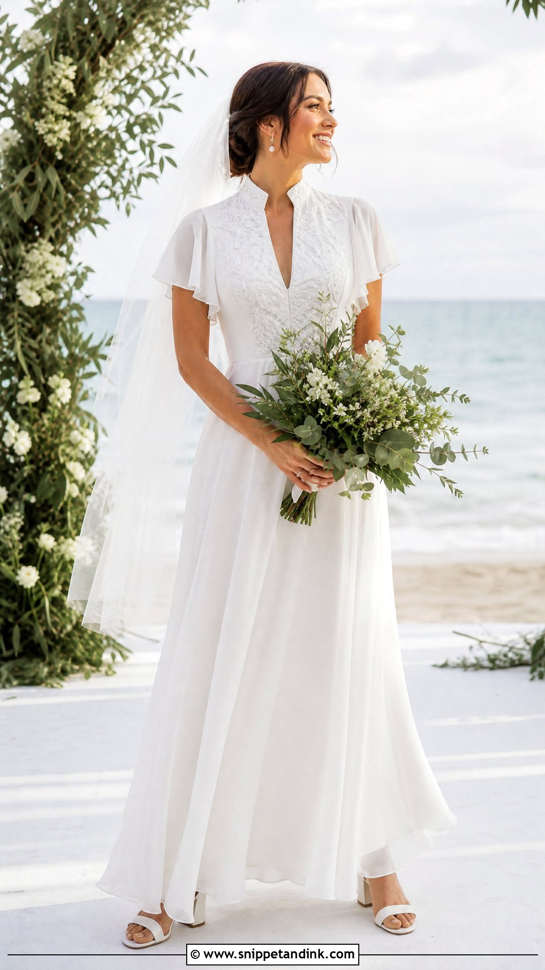Queen Anne Chiffon A Line Wedding Dress - Snippet and Ink - 20 Queen Anne Wedding Dress Ideas