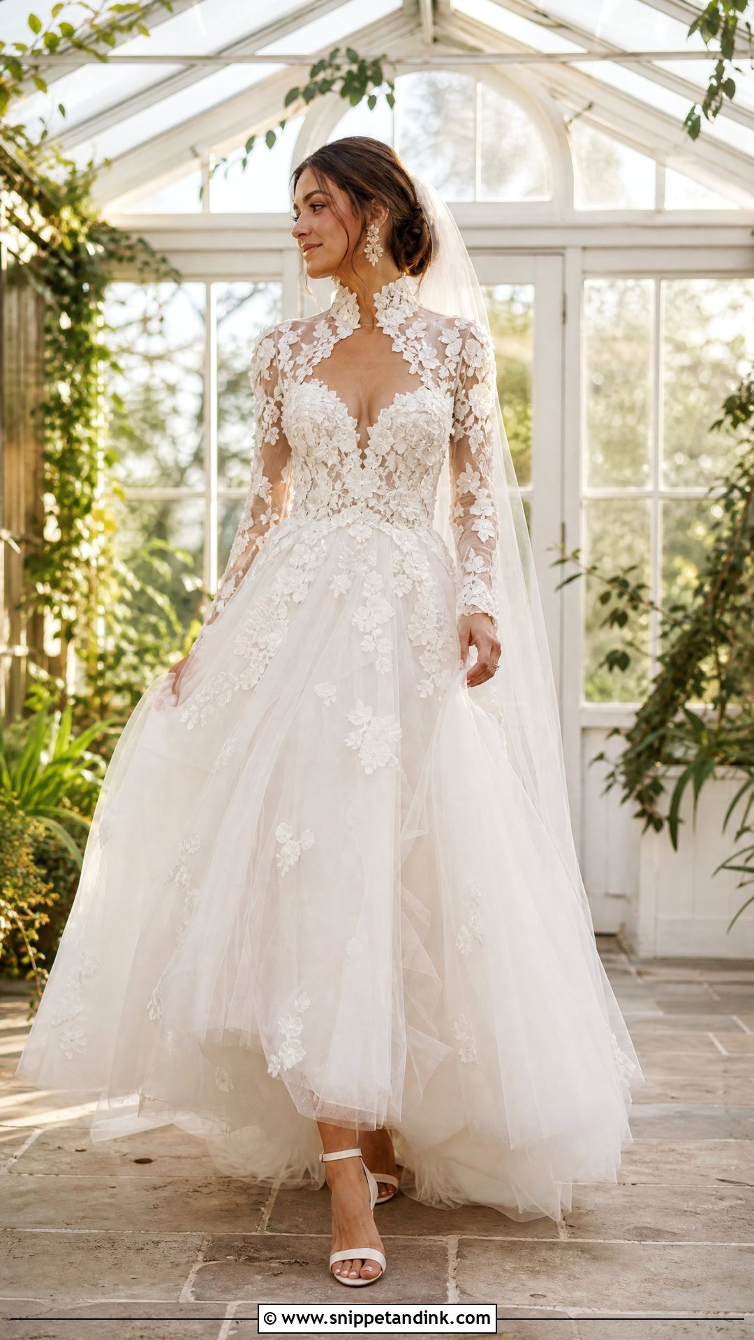 Queen Anne Floral Applique Wedding Dress - Snippet and Ink - 20 Queen Anne Wedding Dress Ideas