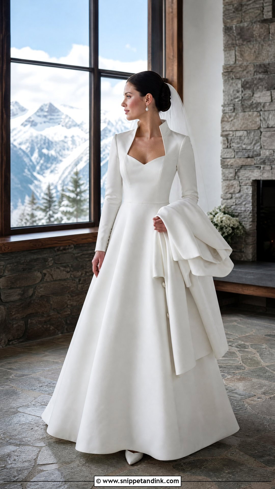 Queen Anne Long Sleeve Winter Wedding Dress - Snippet and Ink - 20 Queen Anne Wedding Dress Ideas