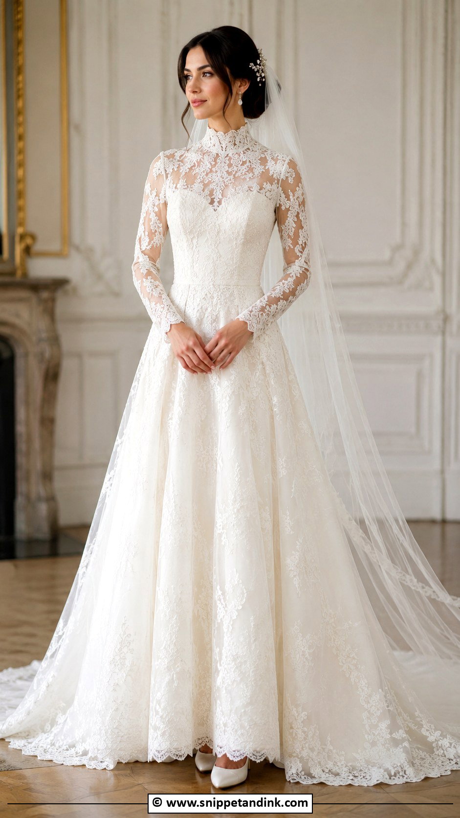 Queen Wedding Dress With High Neck Lace Bodice - Snippet and Ink - 30 Queen Wedding Dress Ideas