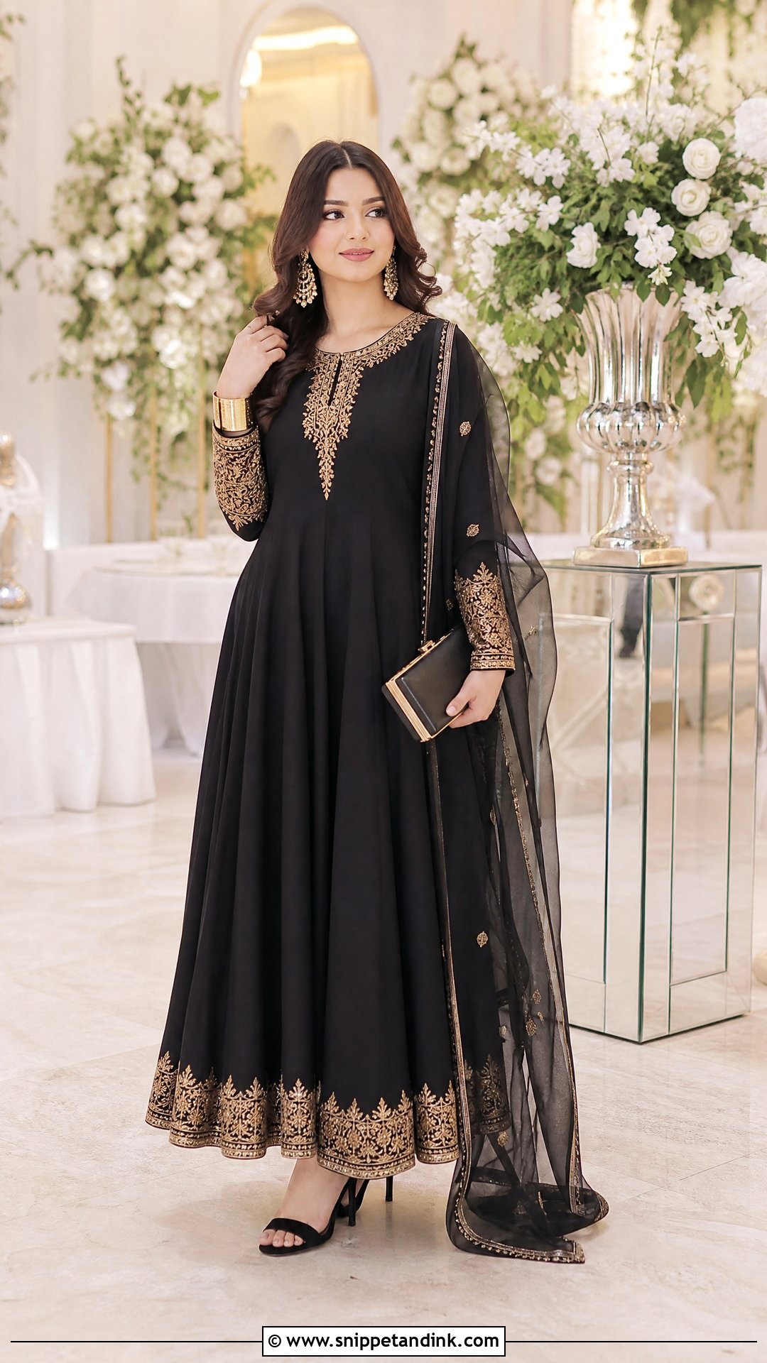 Rabia Faisal Black And Gold Wedding Maxi Look - Snippet and Ink - 20 Rabia Faisal Wedding Dress Ideas