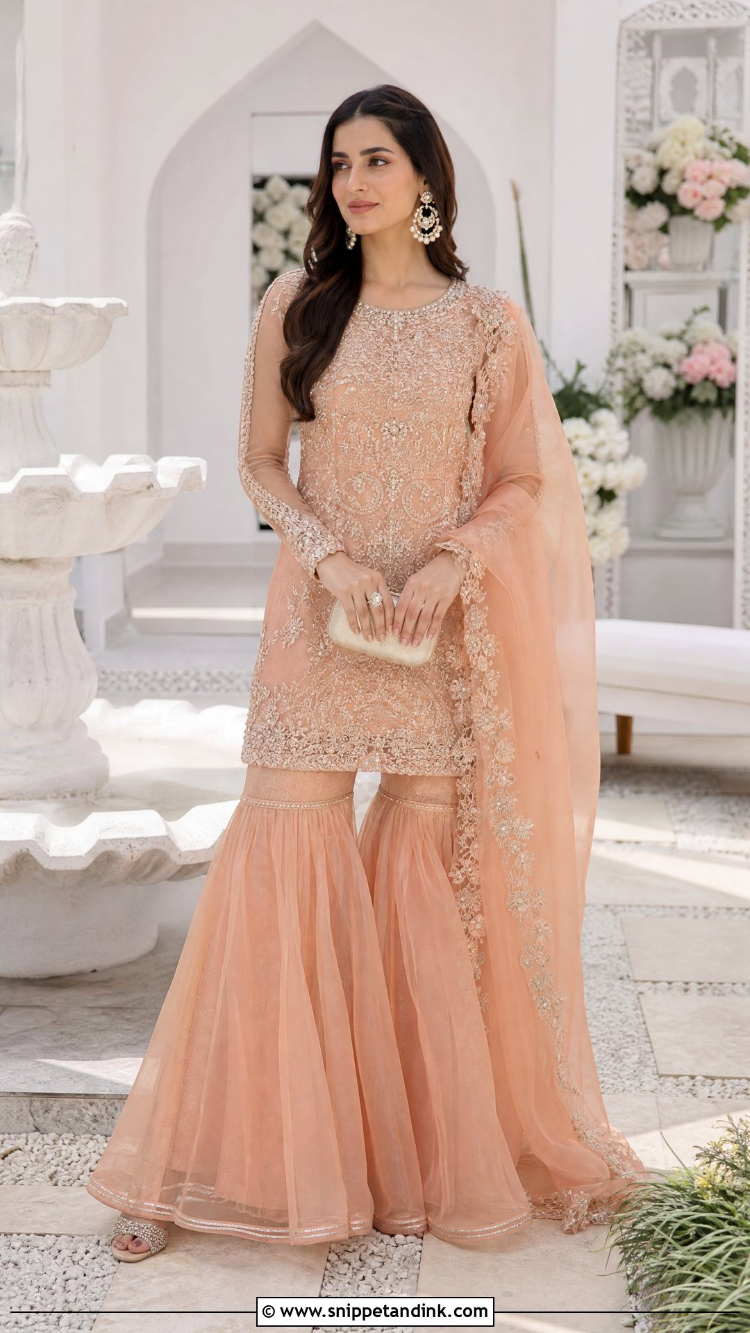 Rabia Faisal Peach Organza Gharara Look - Snippet and Ink - 20 Rabia Faisal Wedding Dress Ideas