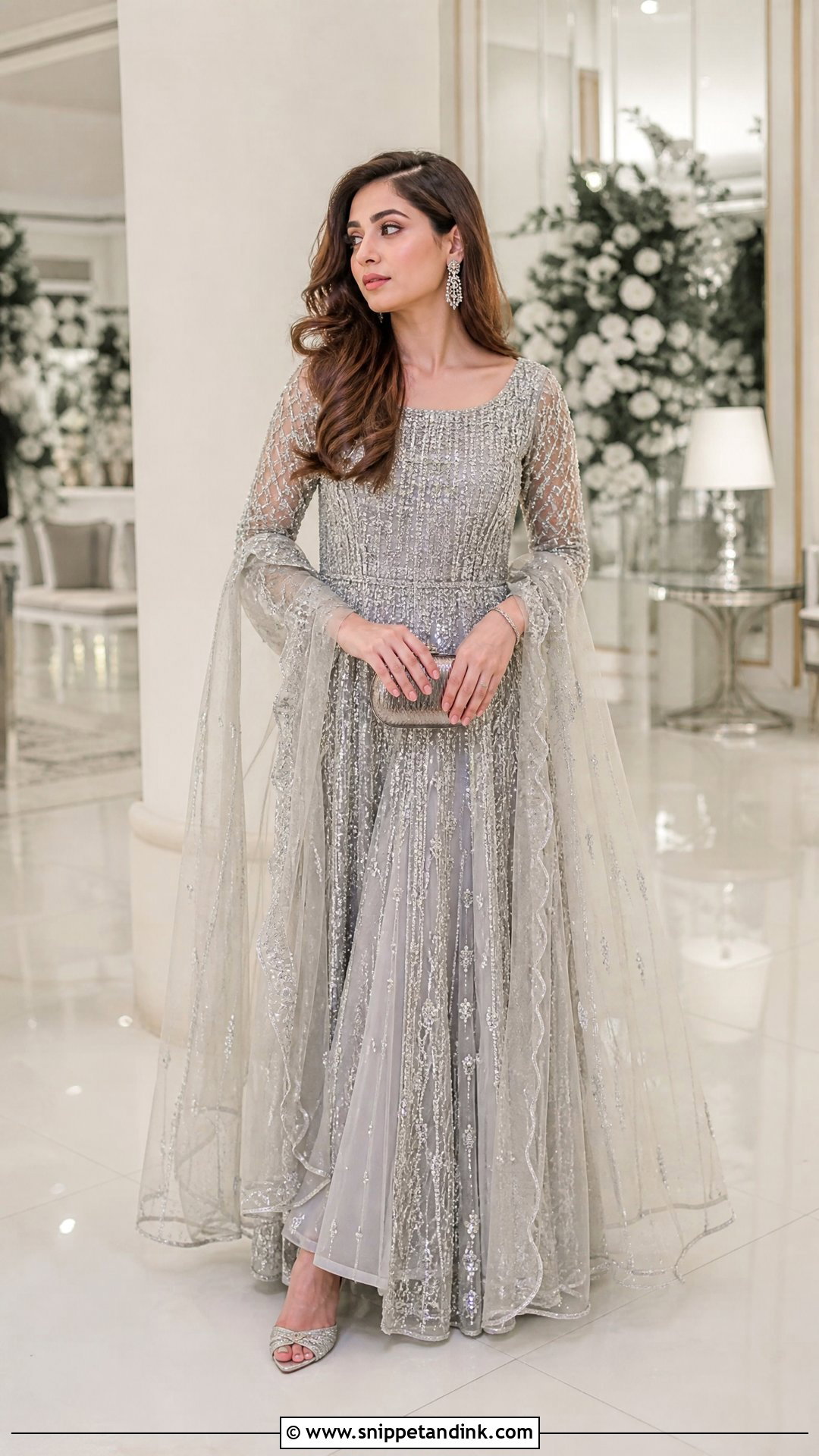 Rabia Faisal Silver Embellished Maxi Look - Snippet and Ink - 20 Rabia Faisal Wedding Dress Ideas