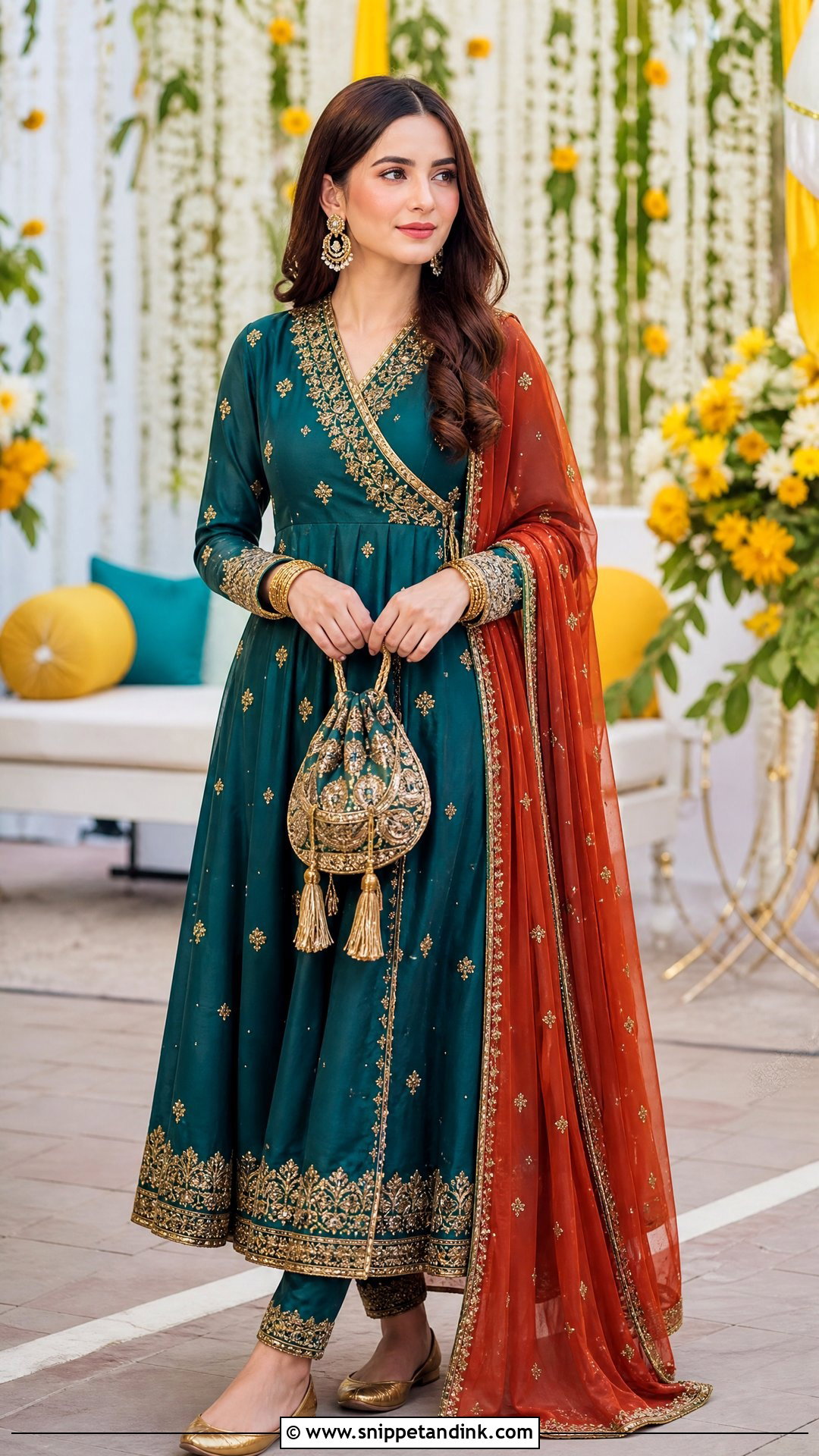 Rabia Faisal Teal Angarkha Wedding Look - Snippet and Ink - 20 Rabia Faisal Wedding Dress Ideas