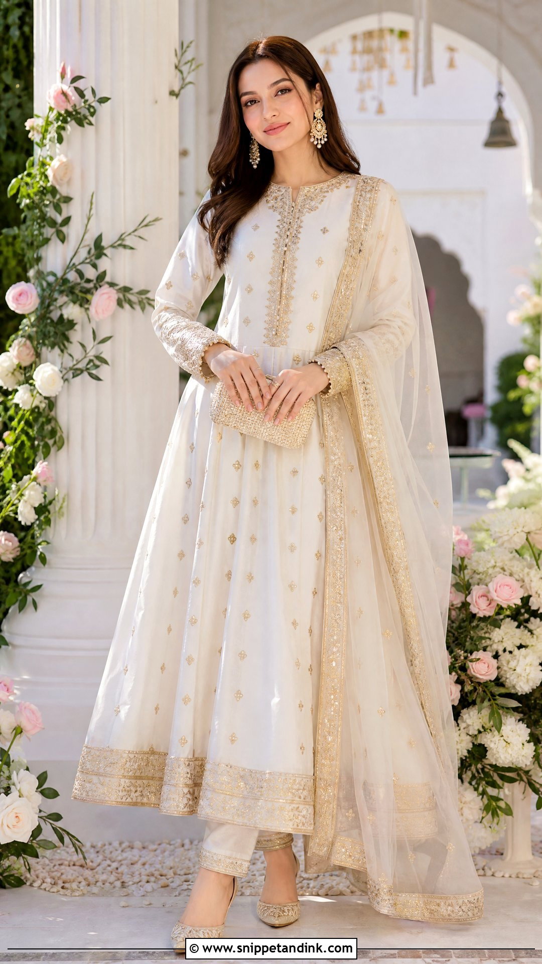 Rabia Faisal White And Gold Anarkali Look - Snippet and Ink - 20 Rabia Faisal Wedding Dress Ideas